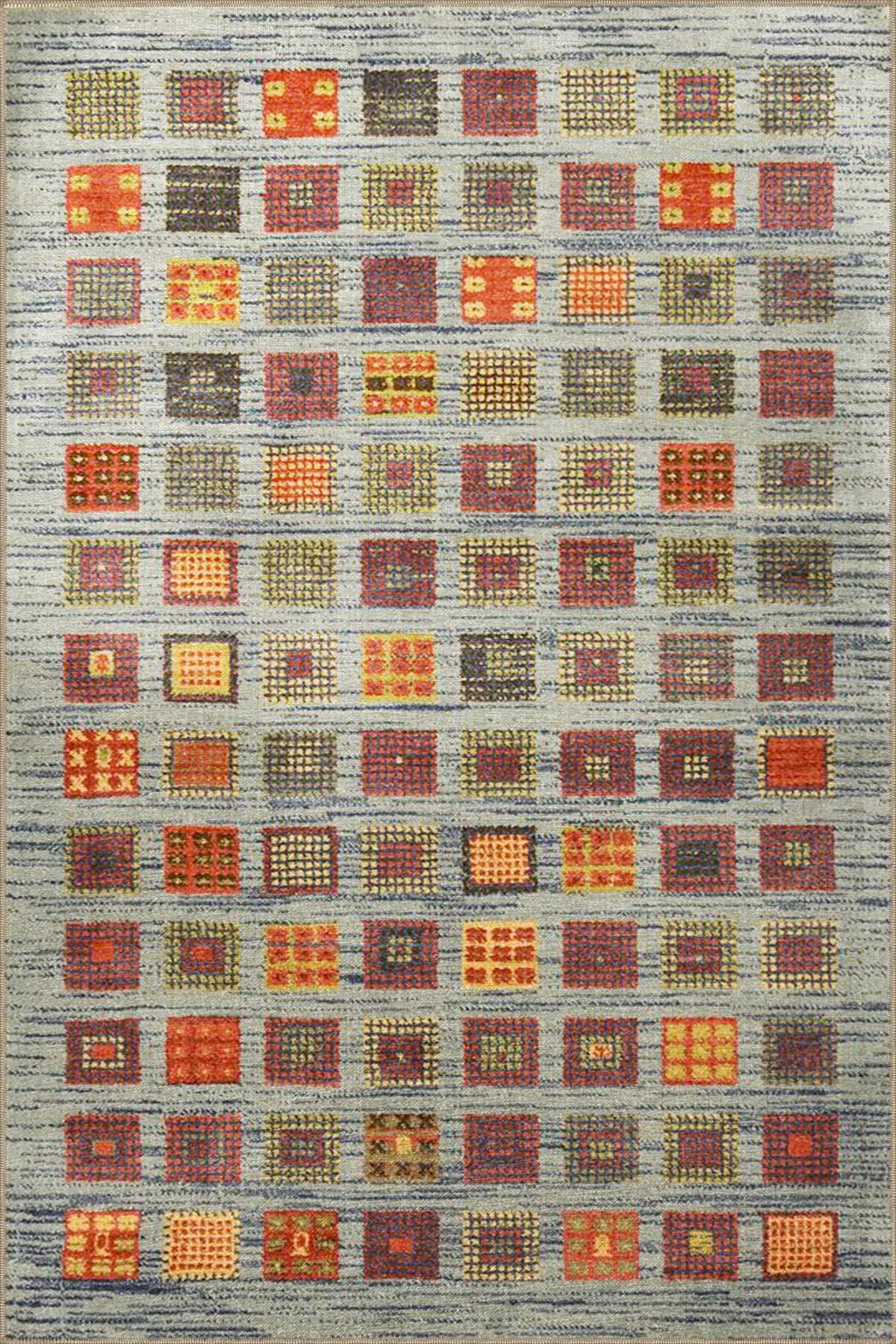 Gri Tonlarında Küplü Geometrik Desenli Dokuma Taban Halı 4131