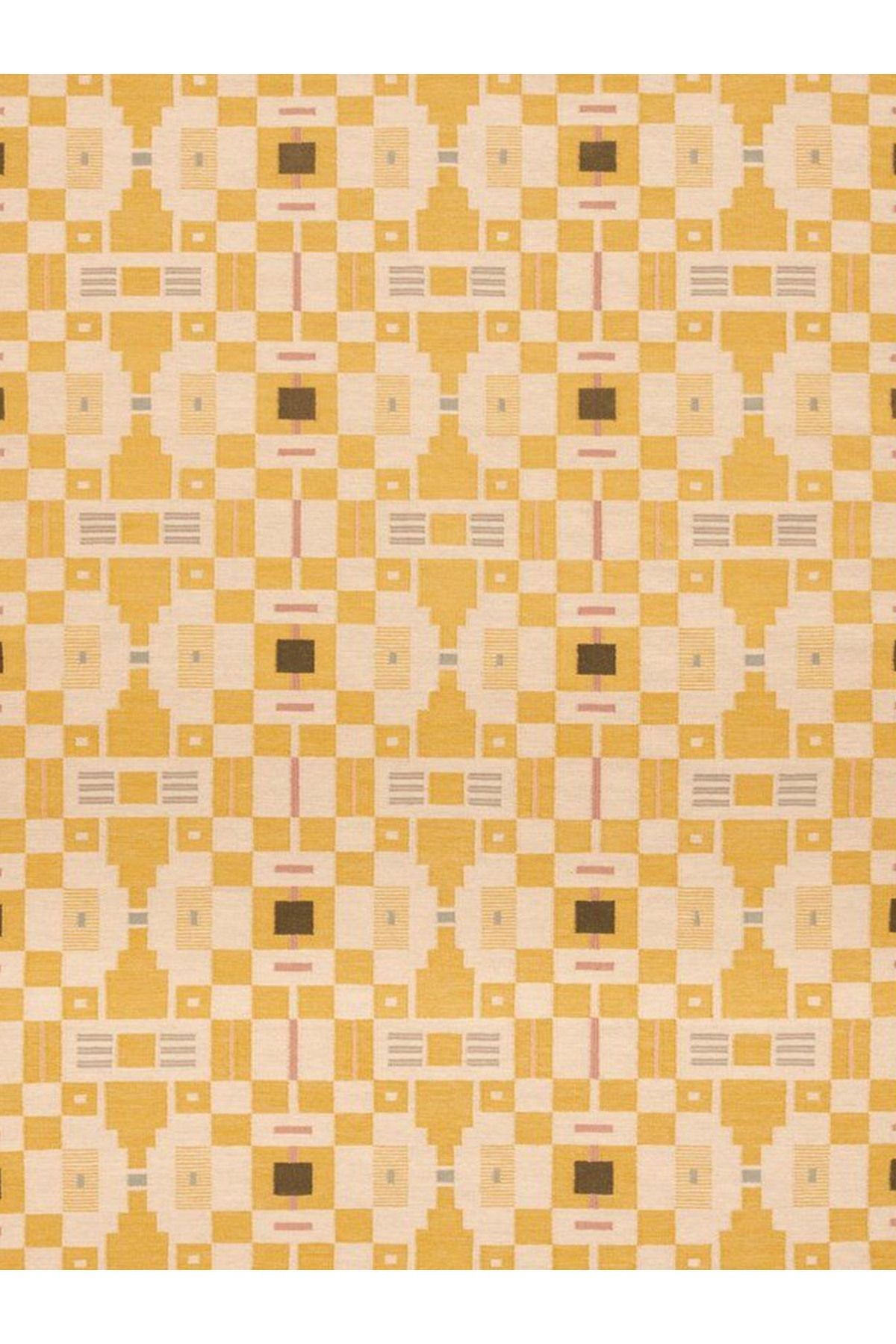 Paris Koleksiyonu Sarı Temalı Geometrik Motif Desenli Modern Dekoratif Halı 174