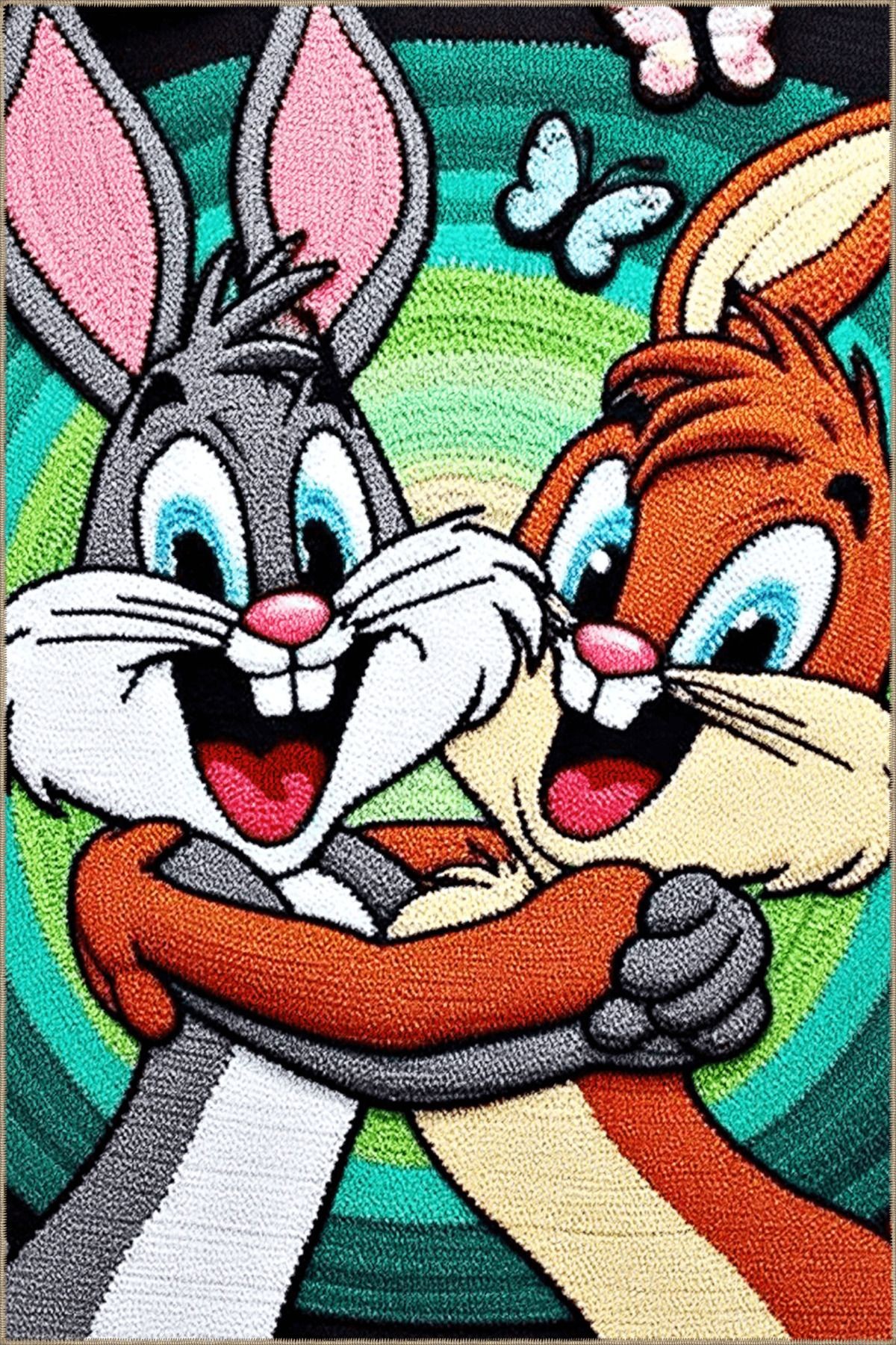 Çok Renkli Sevimli Tavşanlar Bugs Bunny Desenli Kreatif Modern Dekoratif Halı 5105