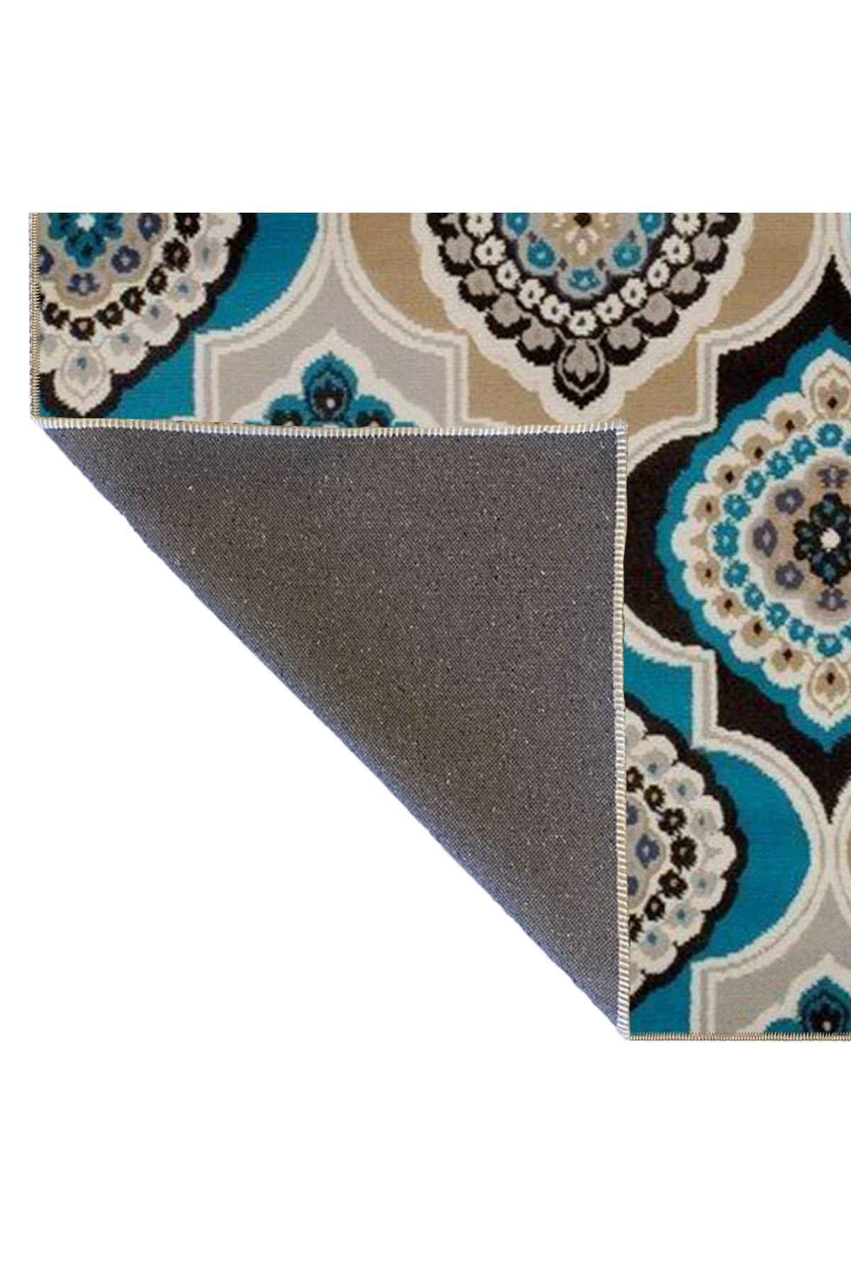 Mavi Bej Temalı Geleneksel Motif Çiçek Desenli Vintage Dekoratif Halı 4658