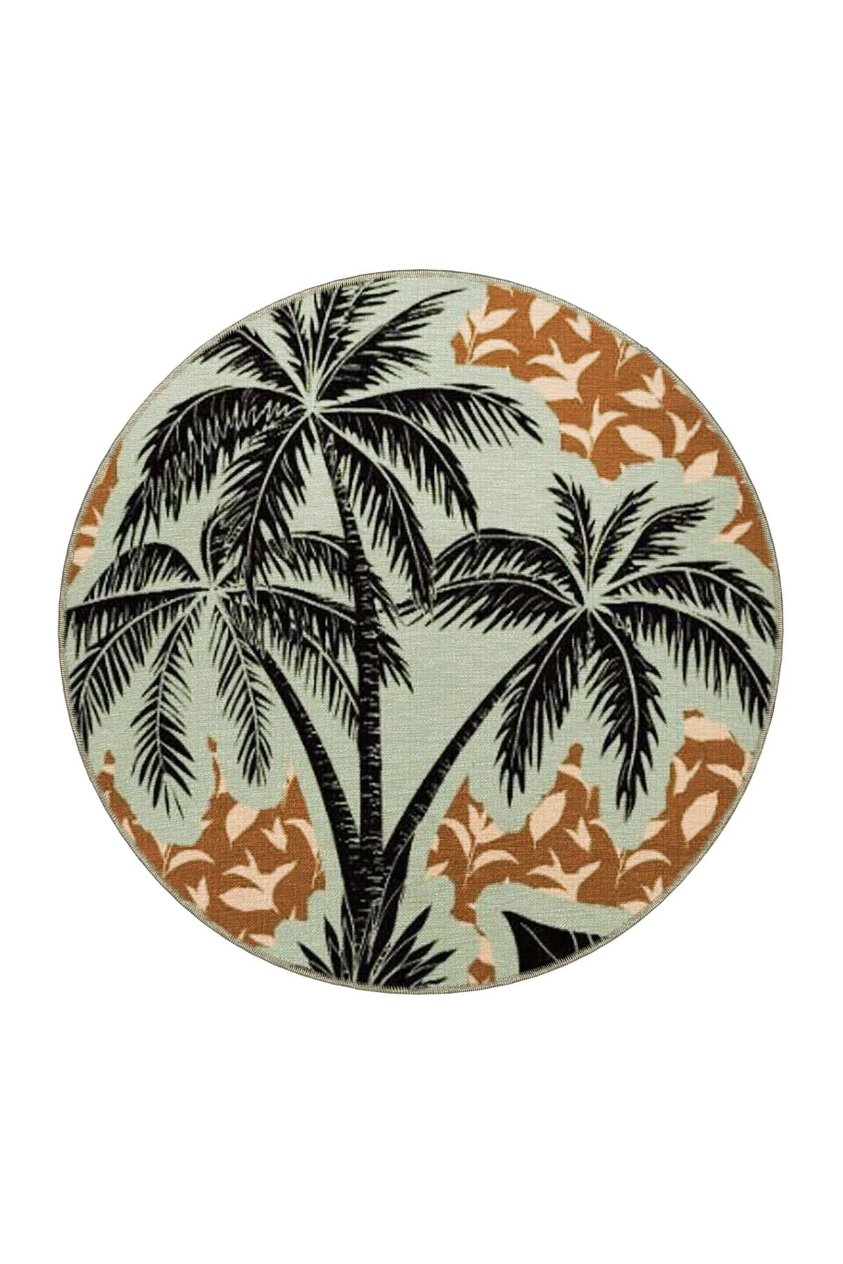 Kahverengi Temalı Tropikal Palmiye Ağacı Desenli Modern Dekoratif Halı 3815