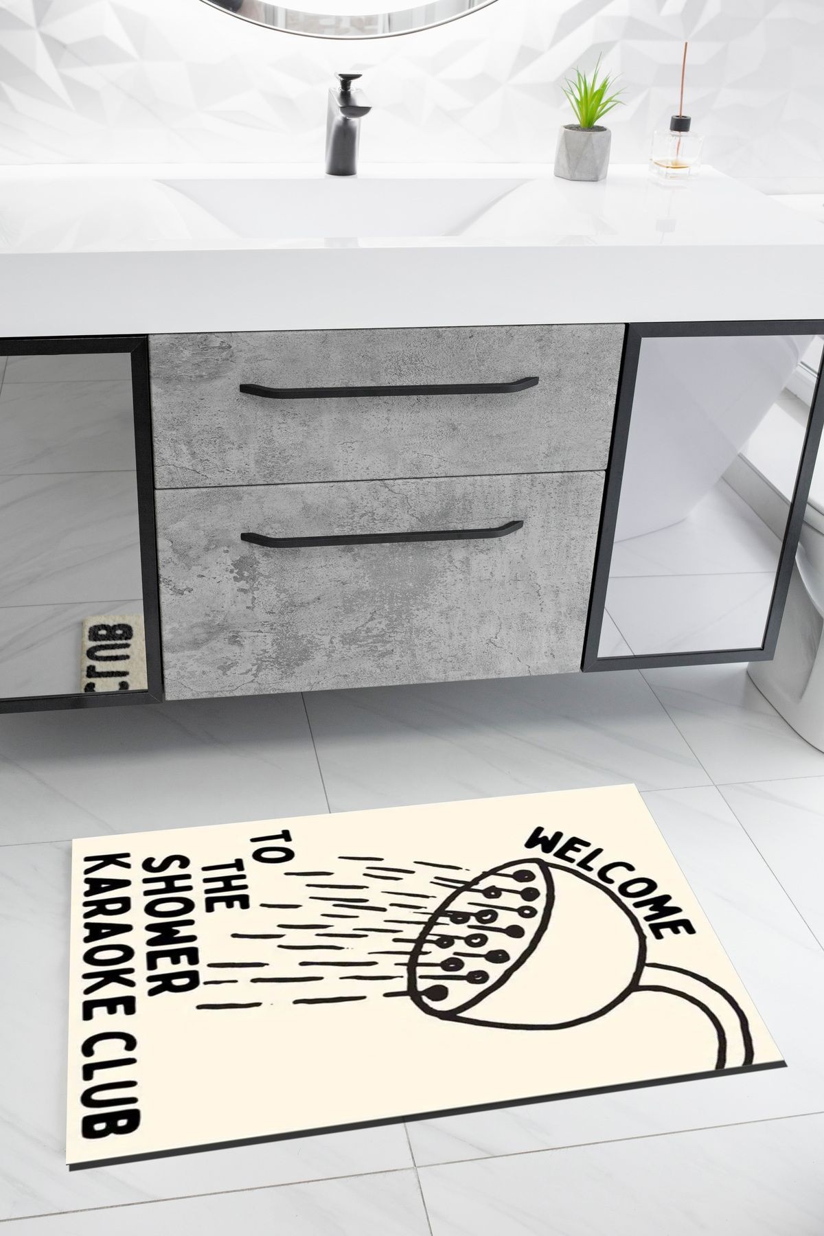 Özge Koleksiyonu Yazı Detaylı Duş Başlığı Desenli Dokuma Taban Modern Dekoratif Halı özge62