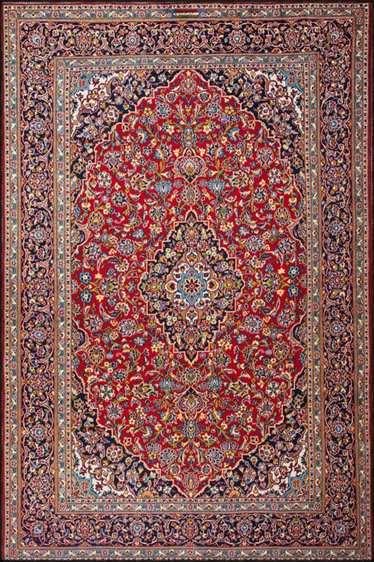 Çiçek Kırmızı Baklavalı Renkli Geleneksel Dokuma Taban ve Dekoratif Halı miravip114