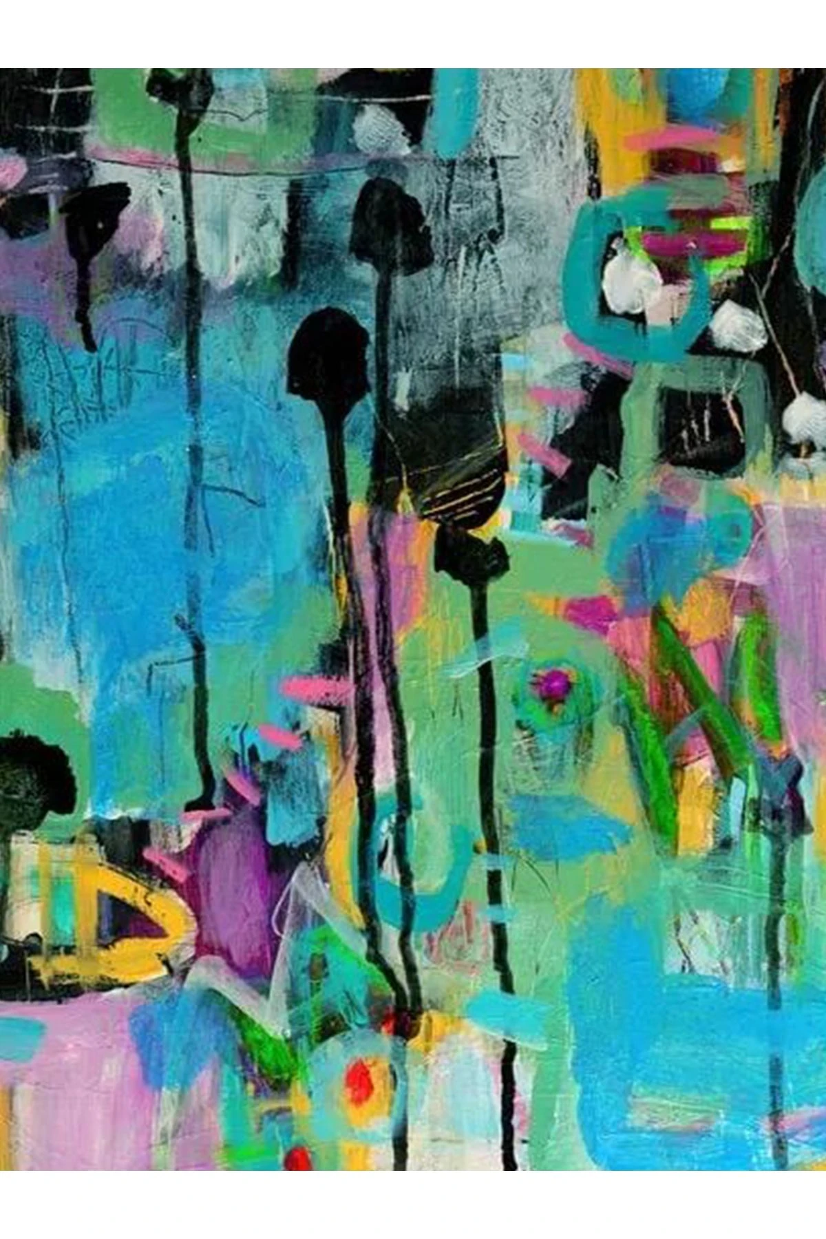 Özge Koleksiyonu Yağlı Boya Görünümlü Çok Renkli Soyut Desenli Dokuma Taban Dekoratif Halı özge16