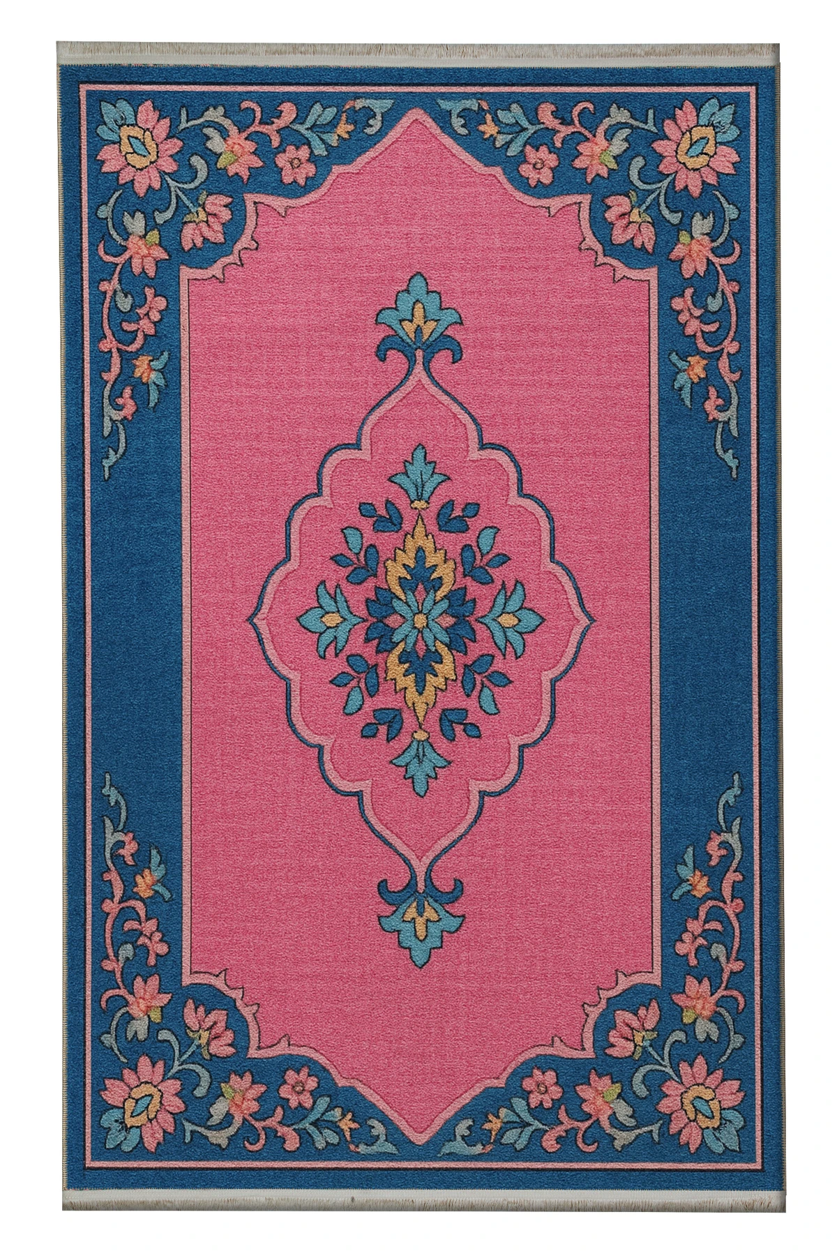 MOSSO Lacivert Pembe Temalı Etnik Motif Desenli Dokuma Taban Dekoratif Halı mosso315