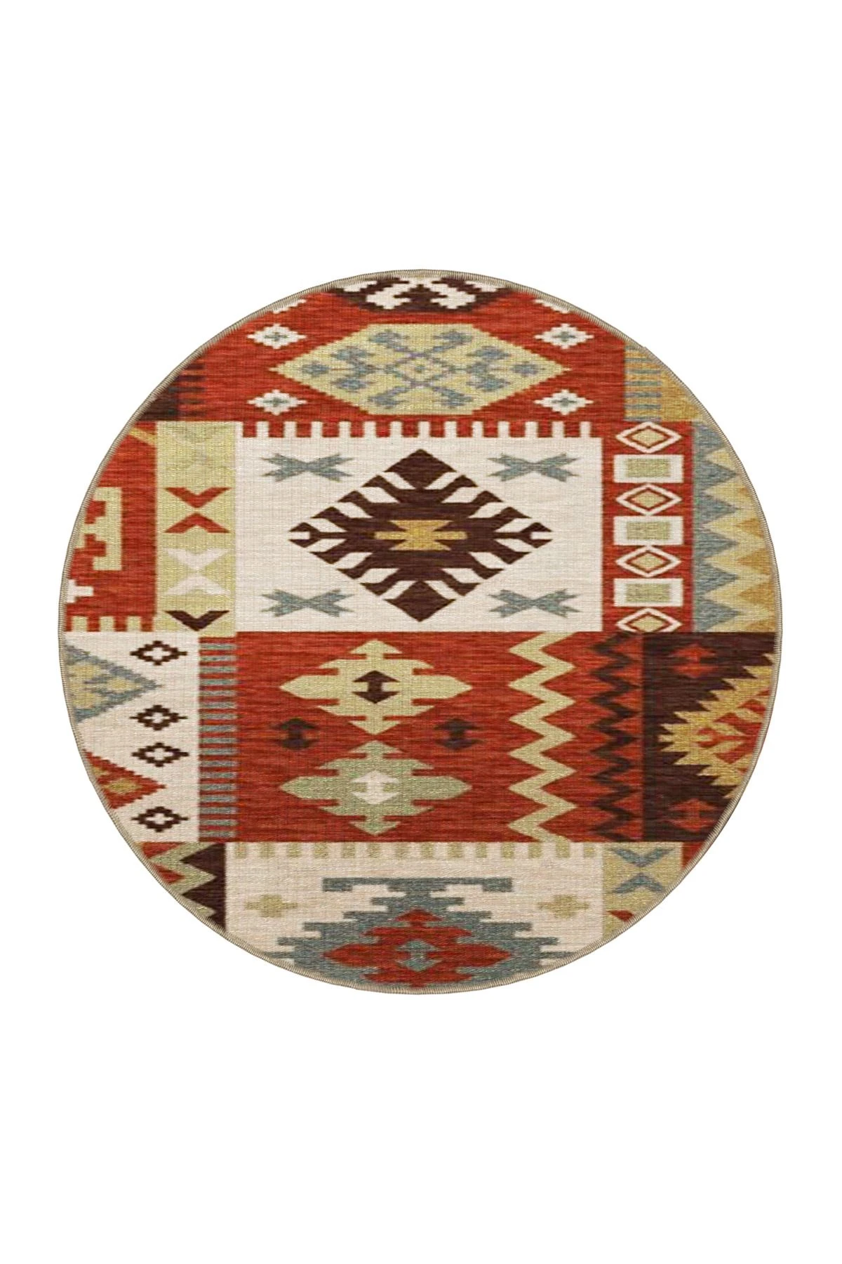 Baklavalı Kahverengi Geometrik Etnik Desenli Dokuma Taban Halı 4267