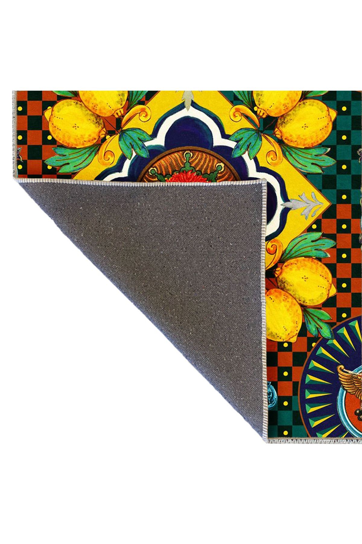 Güneş Koleksiyonu Çok Renkli Limon Detaylı Desenli Dokuma Taban Modern Dekoratif Halı güneş28