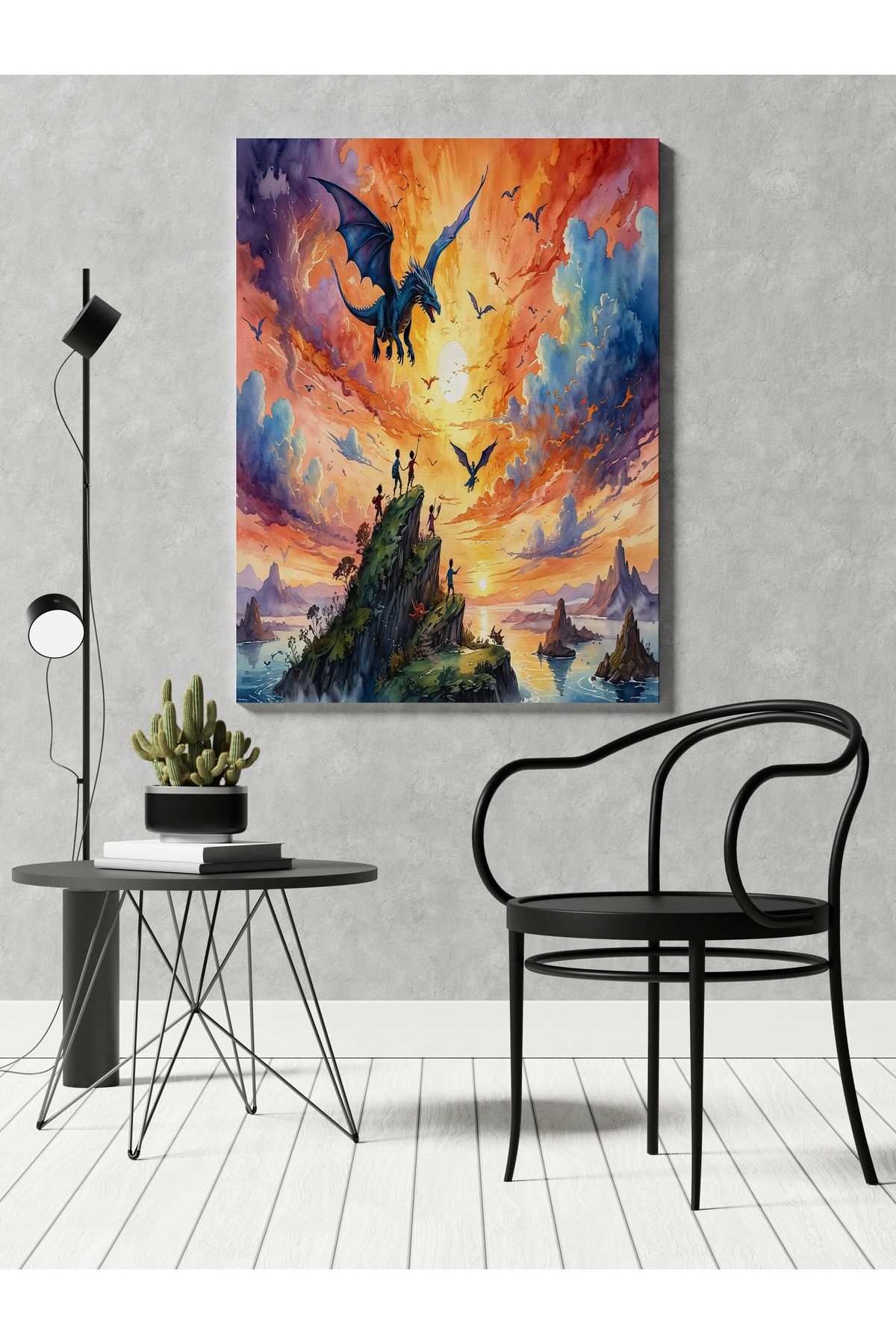 Kanvas Tablo Uçan Dinozor Hayvan Temalı Desenli Modern Tablo