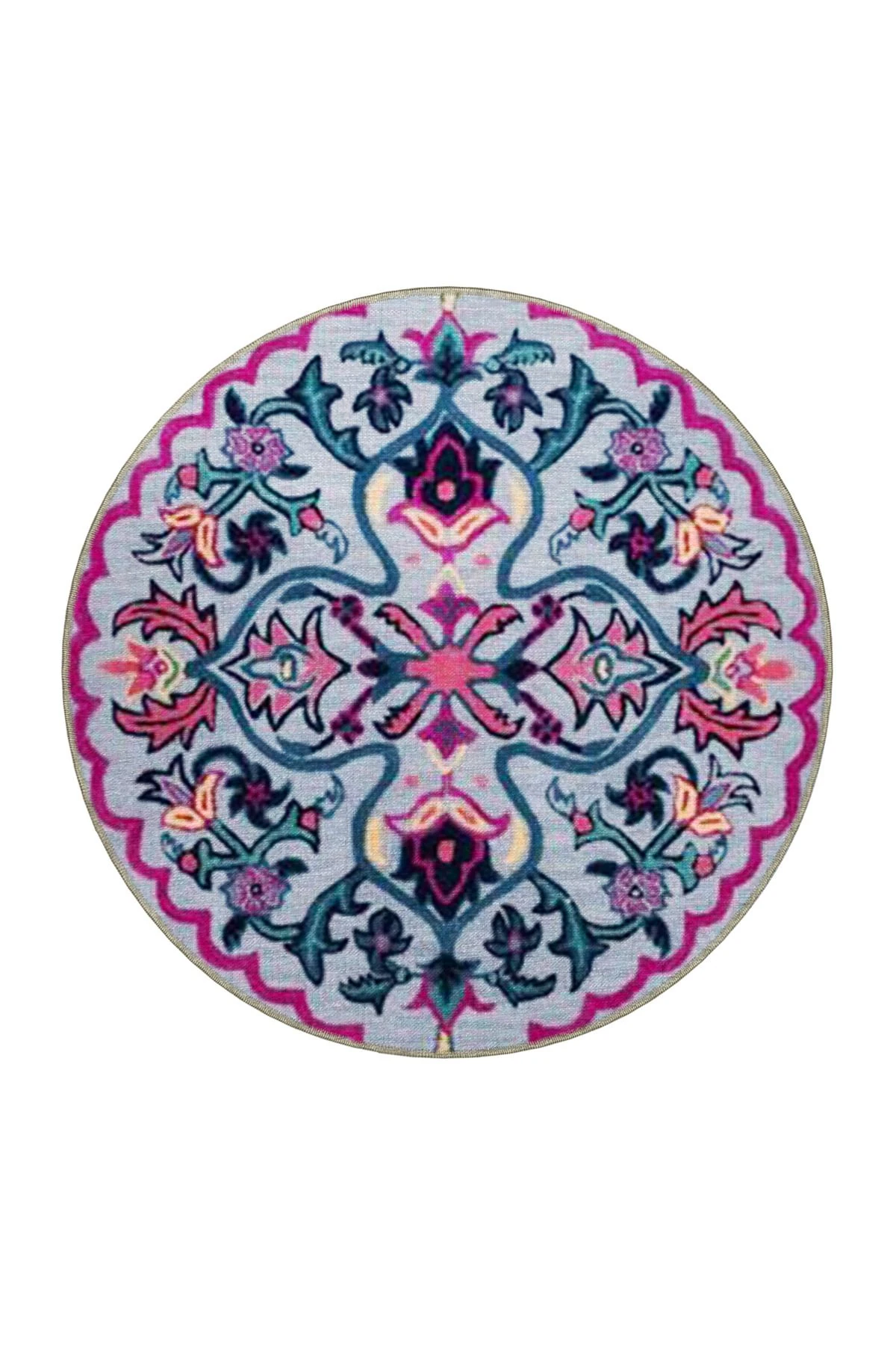 Gri Pembe Temalı Geleneksel Motif Desenli Vintage Dekoratif Halı 4665