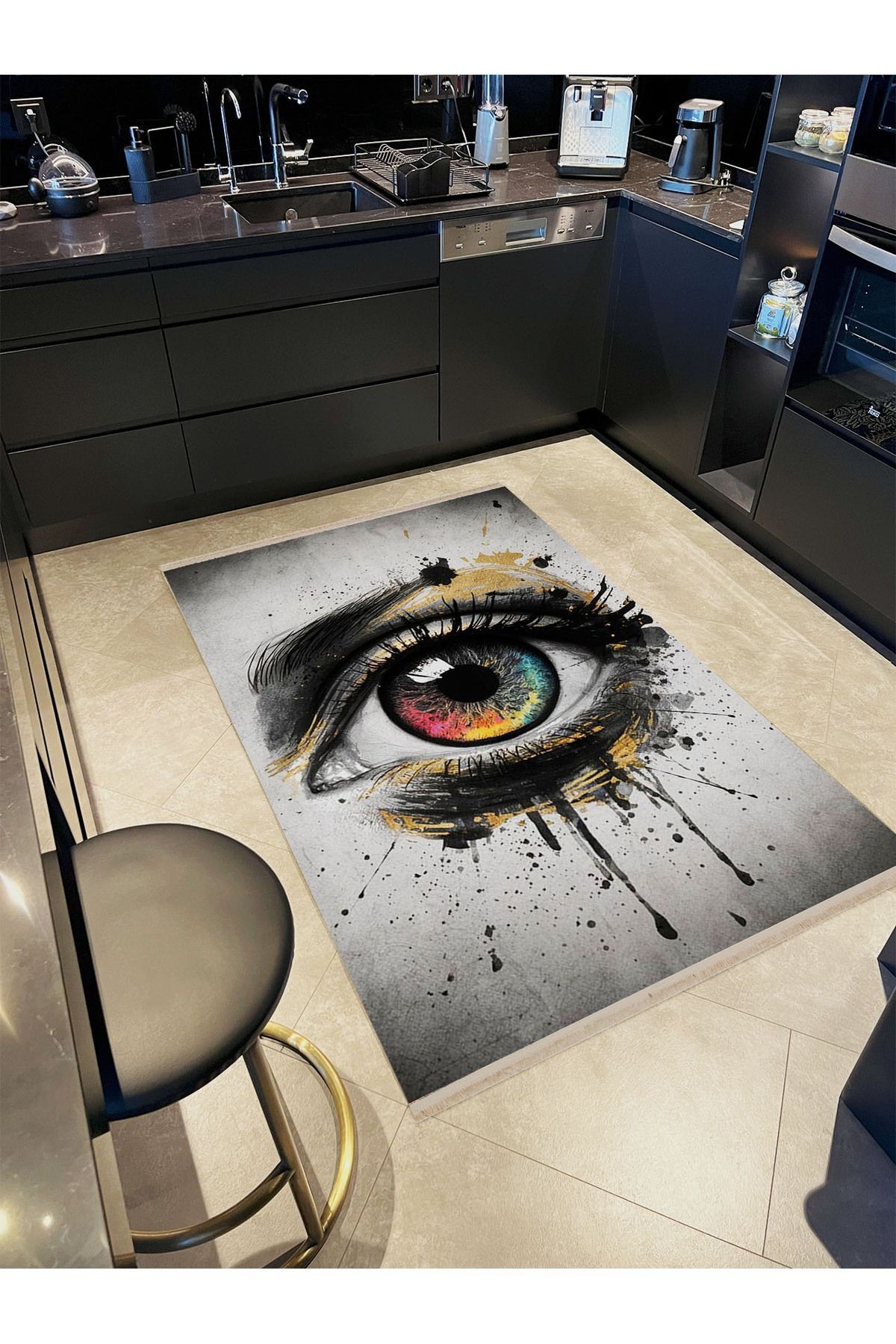Atlas Koleksiyonu Soyut Tema Göz Desenli Kreatif Modern Dekoratif Halı 41
