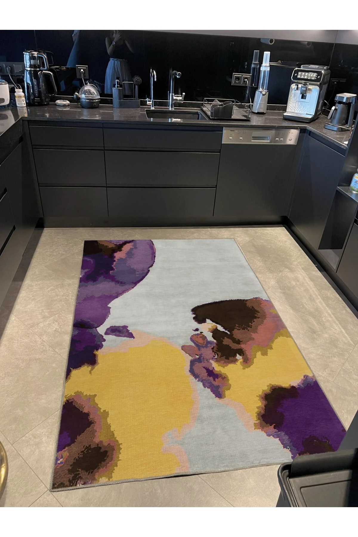 Sarı Mor Temalı Soyut Desenli Kreatif Modern Dekoratif Halı 1994