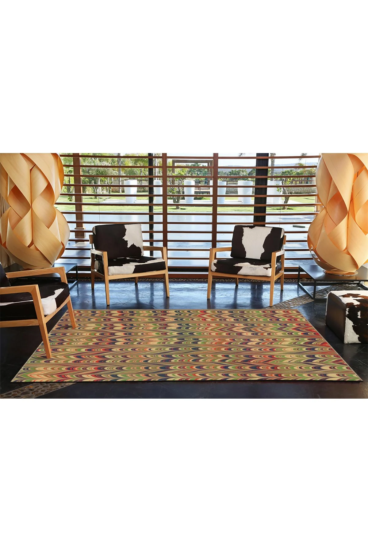 Çok Renkli Dalgalı Soyut Desenli Kreatif Modern Dekoratif Halı 4730