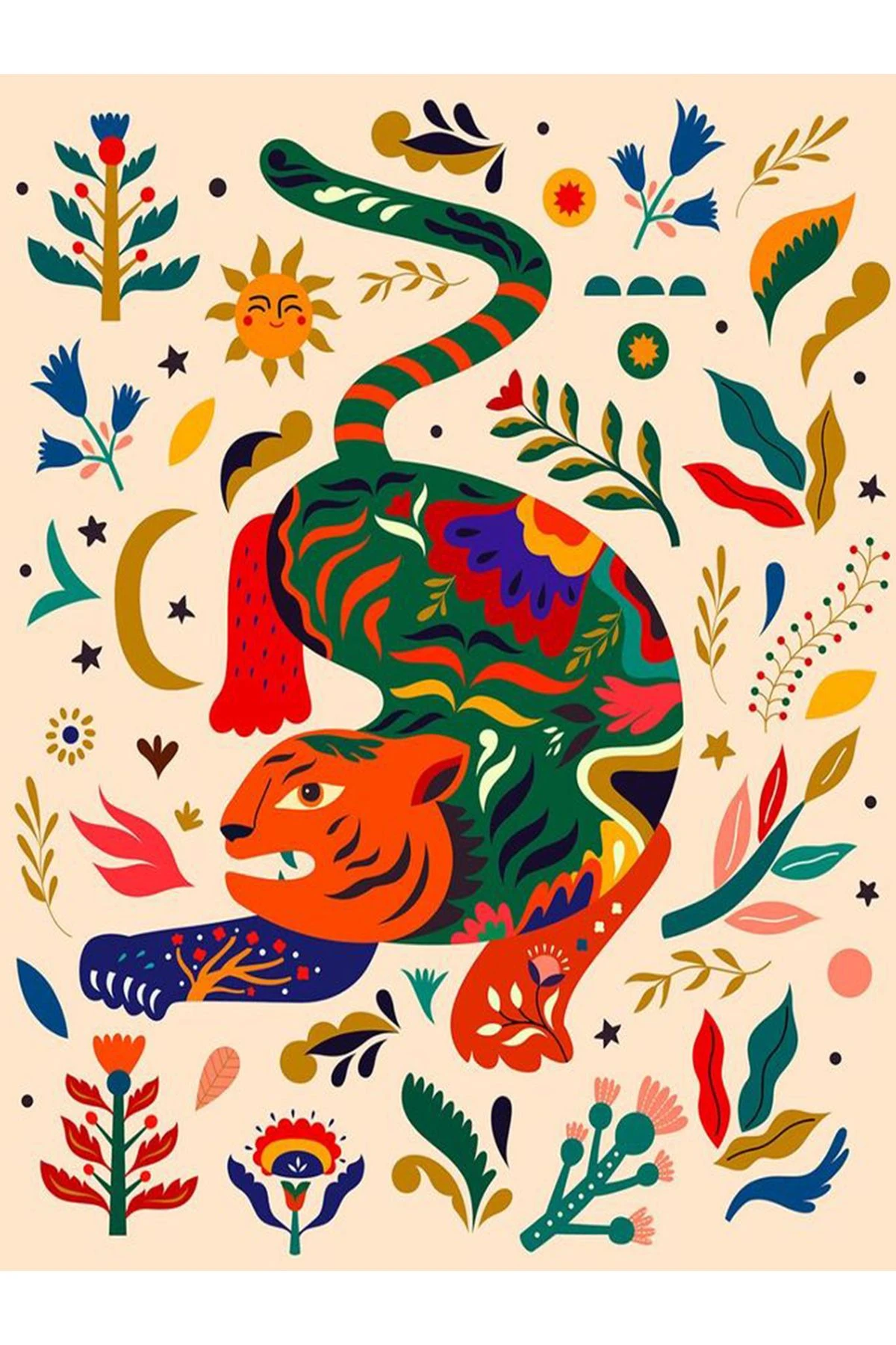 Özge Koleksiyonu Çok Renkli Güneş Kaplan Çiçek Desenli Dokuma Taban Modern Dekoratif Halı özge51