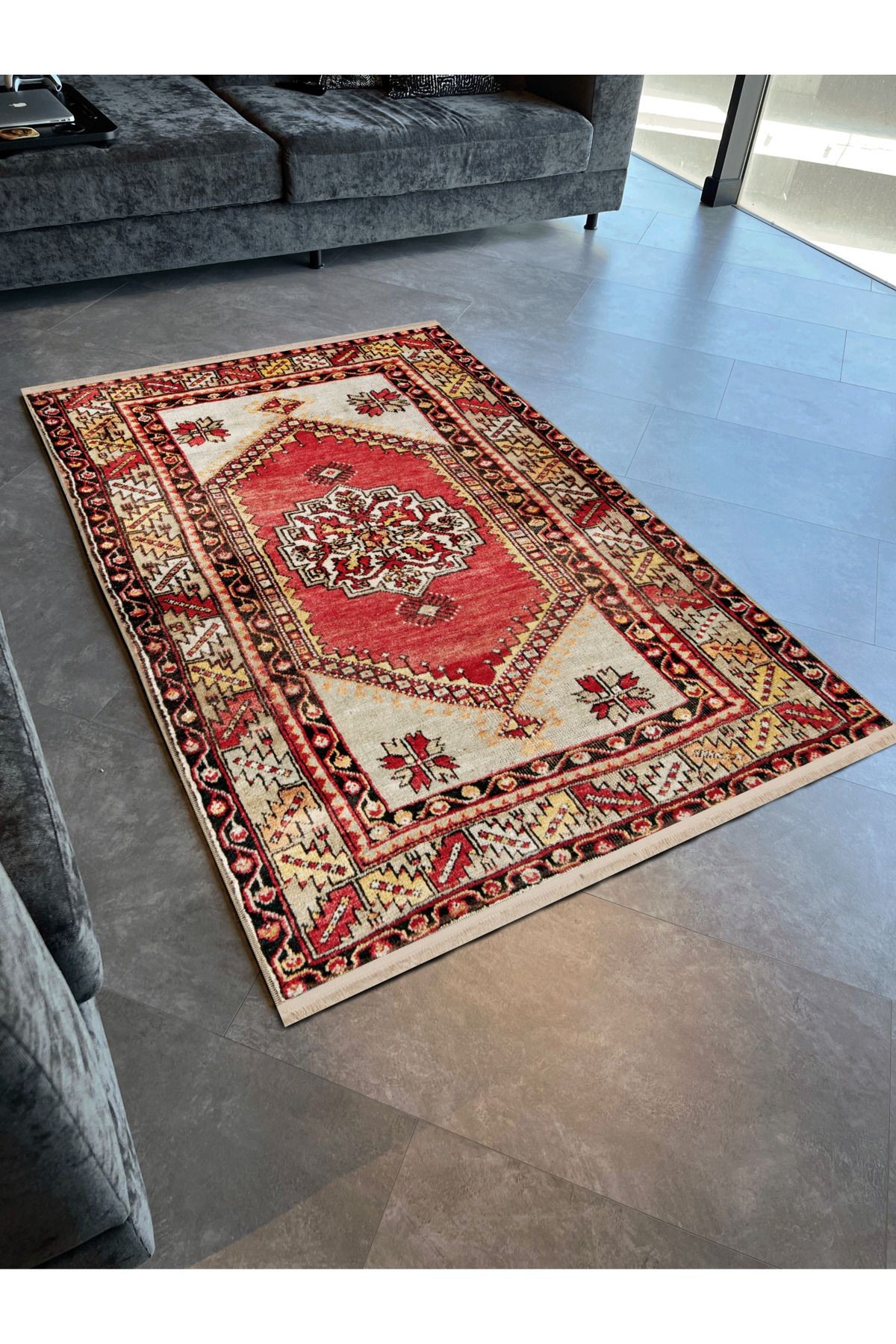 Açık Ton Çok Renkli Geleneksel Motif Desenli Kreatif Vintage Dekoratif Halı 2471