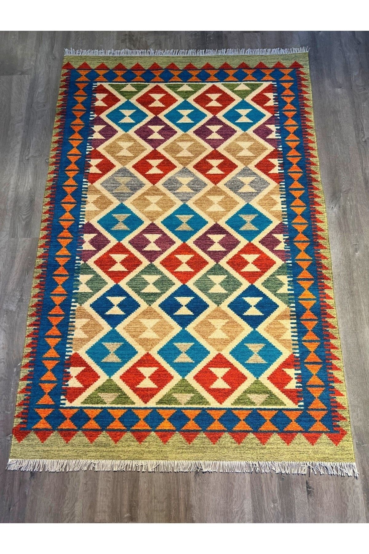 Cotton 561 Etnik Eskitme Desenli Dokuma Taban Çok Renkli Kilim