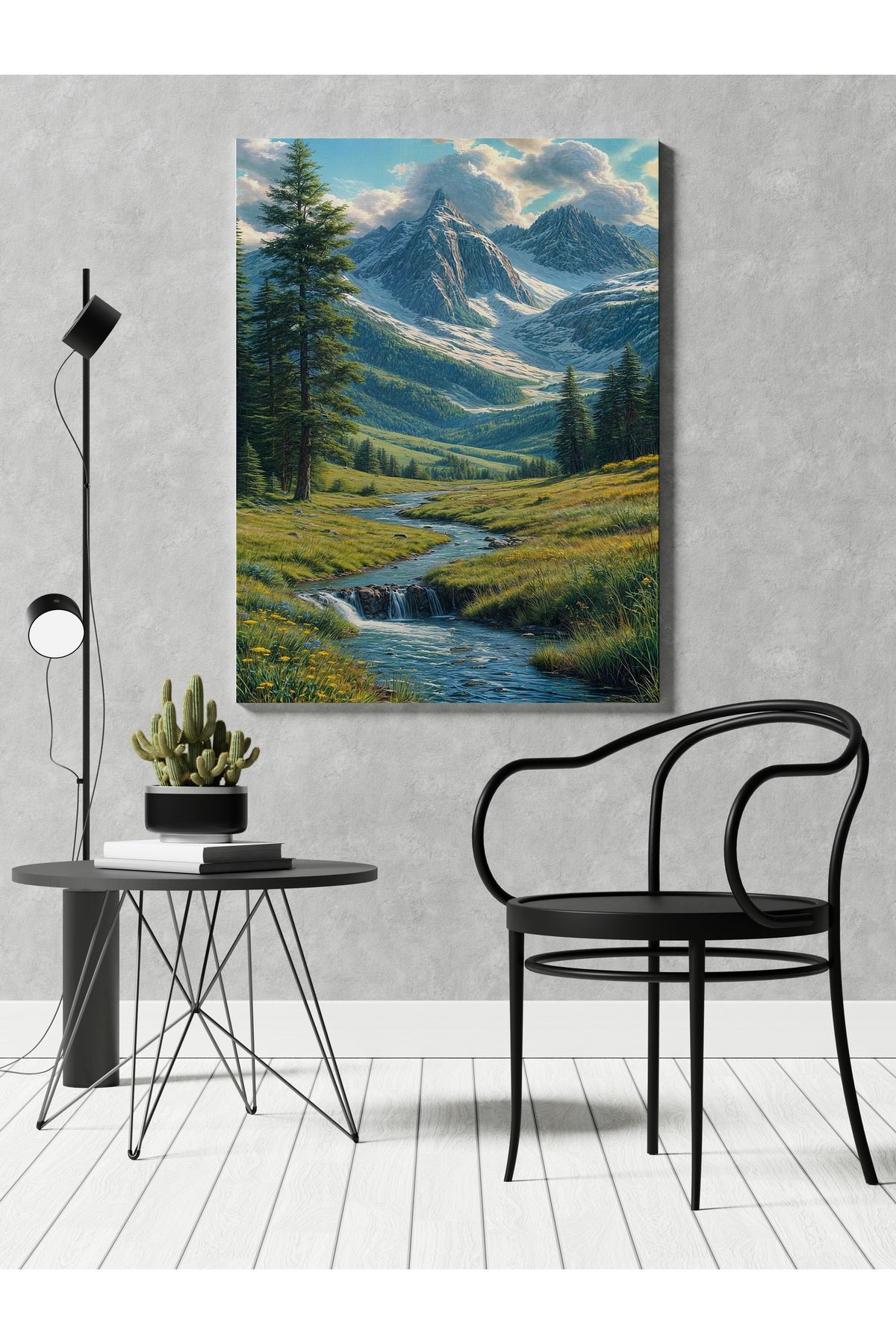 Kanvas Tablo Dere ve Dağ Desenli Modern Tablo