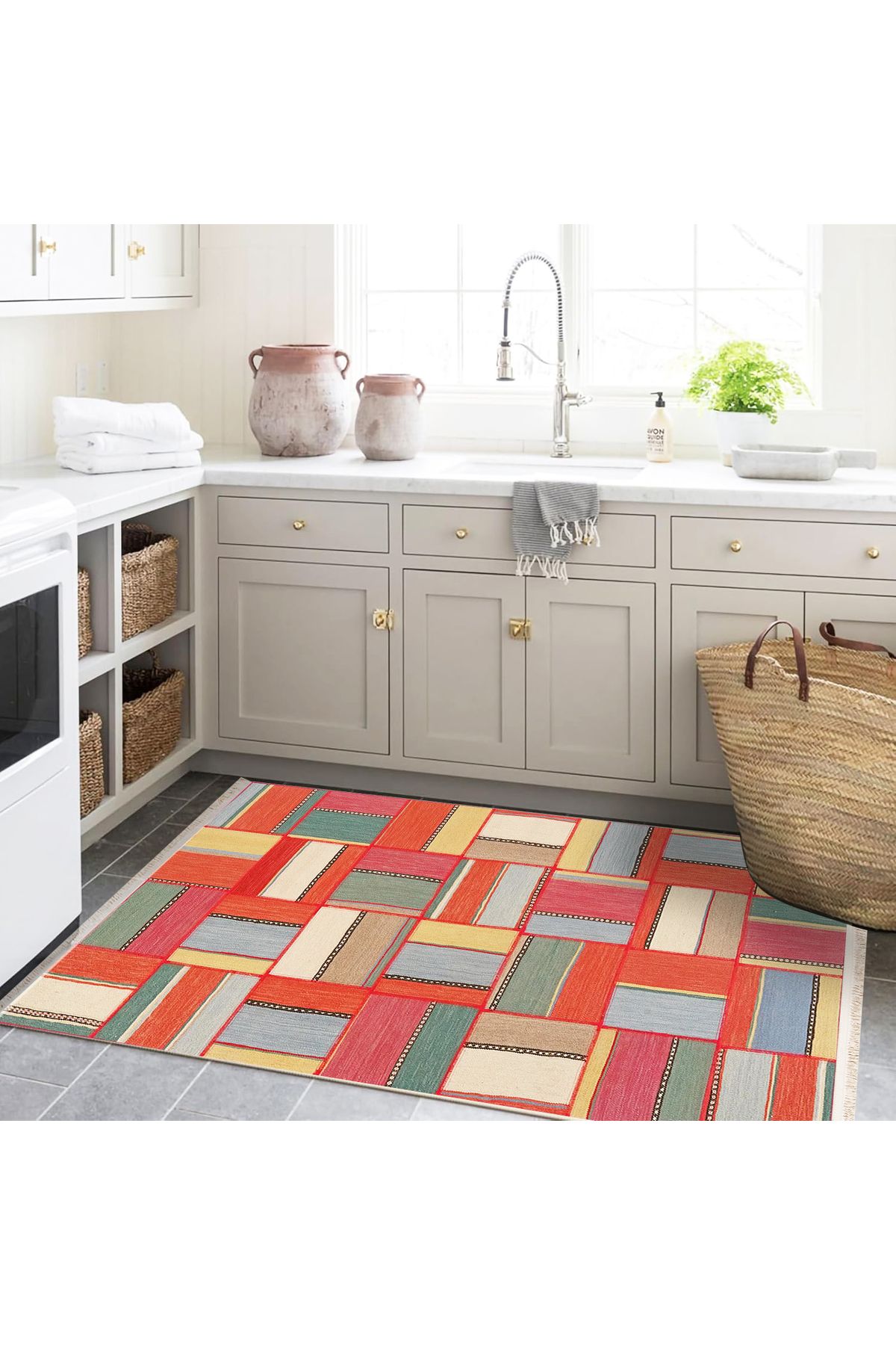 Kuzey Koleksiyonu Çok Renkli Desenli Dokuma Taban Dekoratif Halı kuzey46