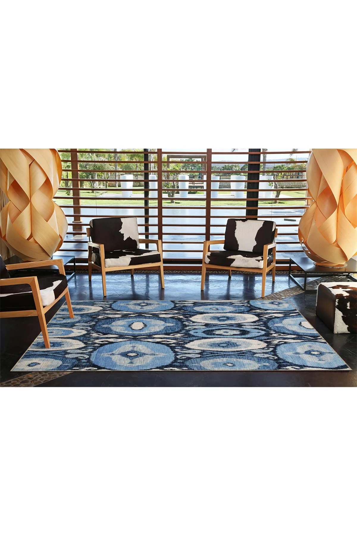 Yuvarlak Temalı Beyaz ve Mavi Baklavalı Dekoratif ve Dokuma Taban Halı 4325