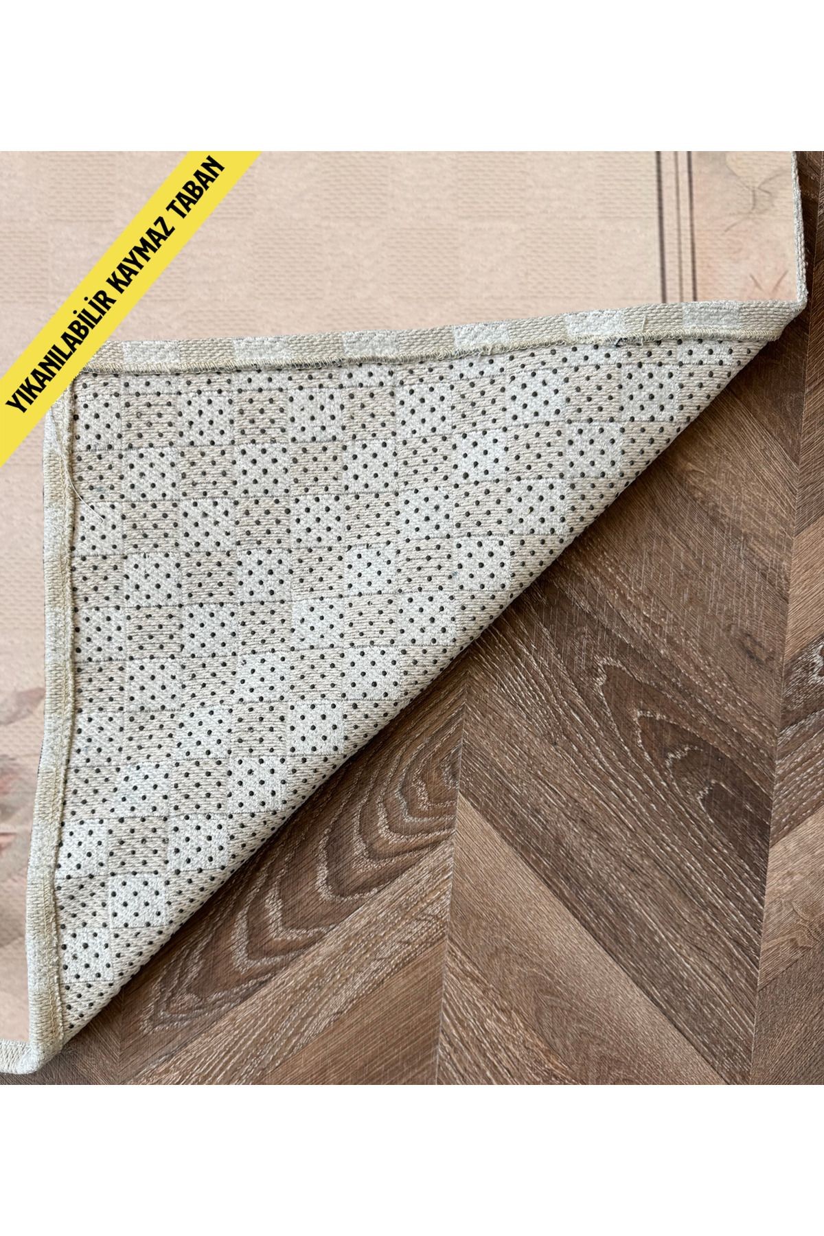 Pudra Pembe Temalı Çiçek Gül Desenli Modern Dekoratif Banyo Paspası 90×60