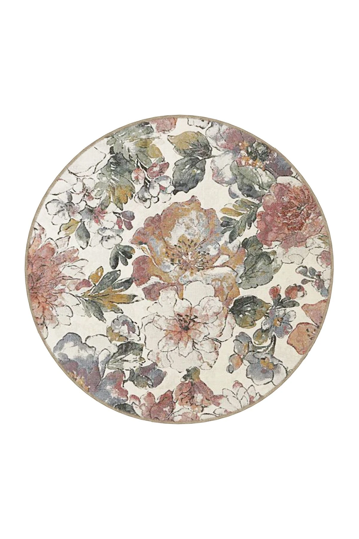 Pembe Bej Temalı Floral Çiçek Desenli Kreatif Modern Dekoratif Halı 3901