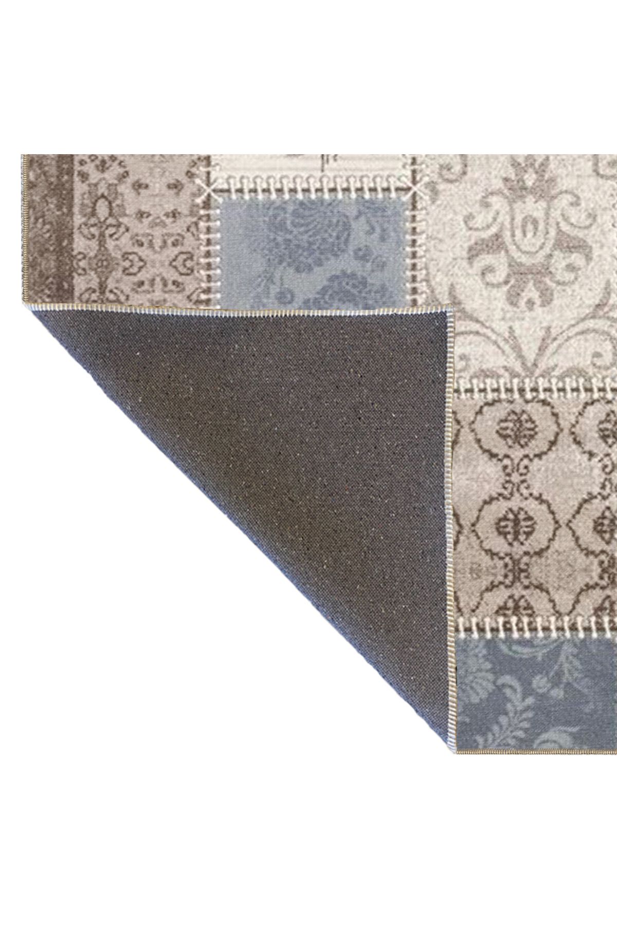 Mavi Gri Geometrik Soyut Desenli Dokuma Taban Halı 4433