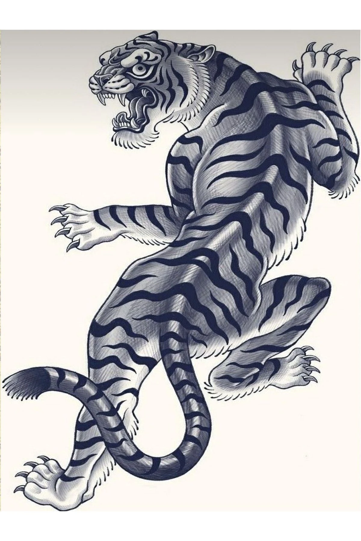 Leyla Koleksiyonu Beyaz Zemin Üzerine Koyu Lacivert Vahşi Kaplan Dokuma Taban Dekoratif Halı leyla40