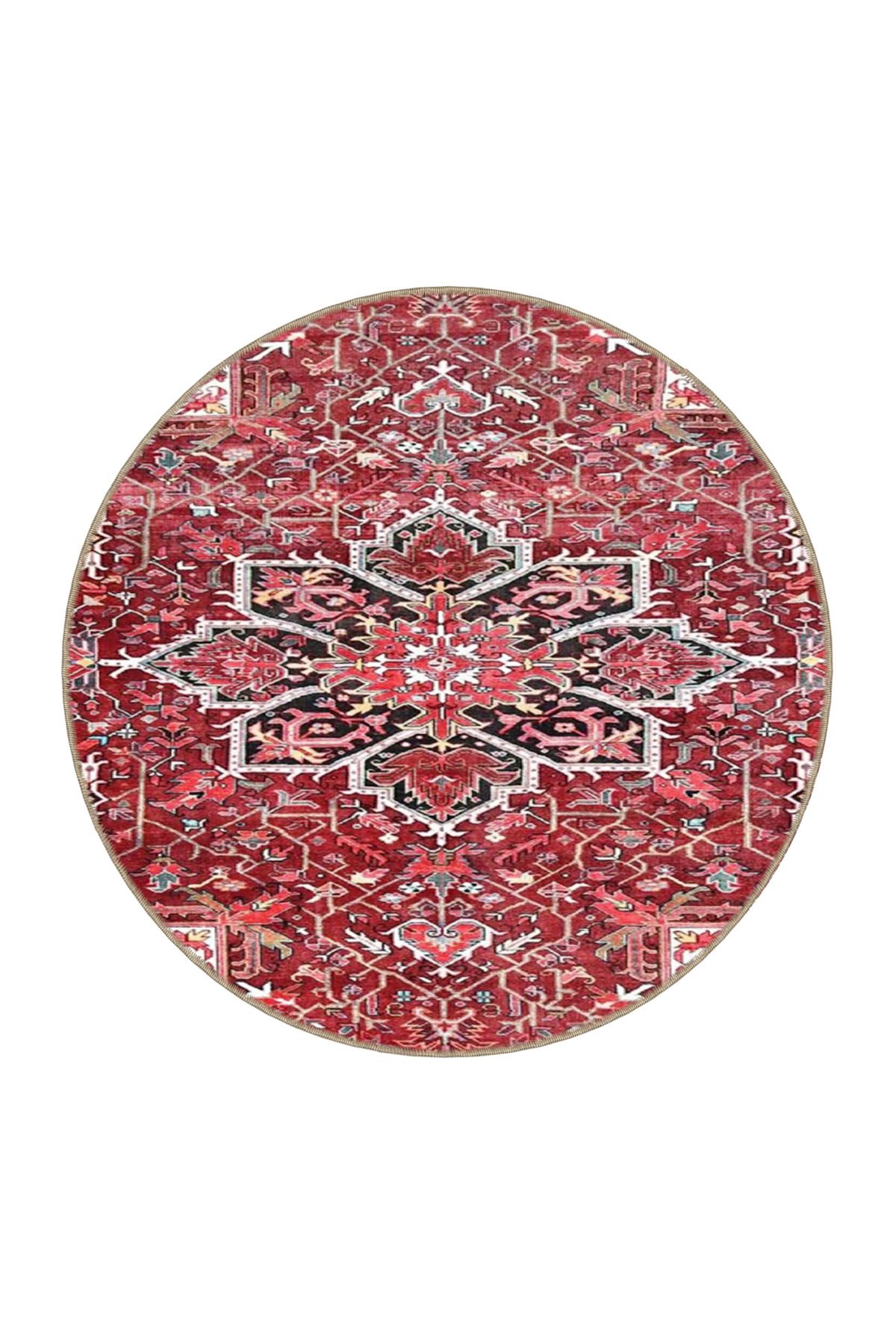 Kırmızı ve Beyaz Renklerde Geleneksel ve Geometrik Dekoratif Dokuma Taban Halı miravip16