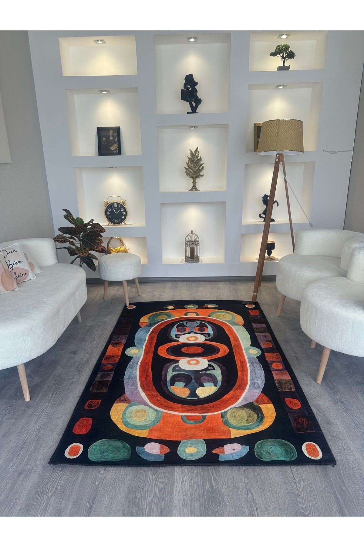 Nora Art Soyut Desen Çok Renkli Dokuma Taban Modern Dekoratif Halı noraart33
