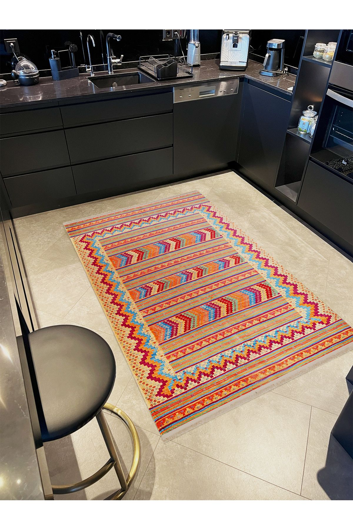 Güney Koleksiyonu Çok Renkli Karma Geometrik Motifler Desenli Vintage Dekoratif Halı 26