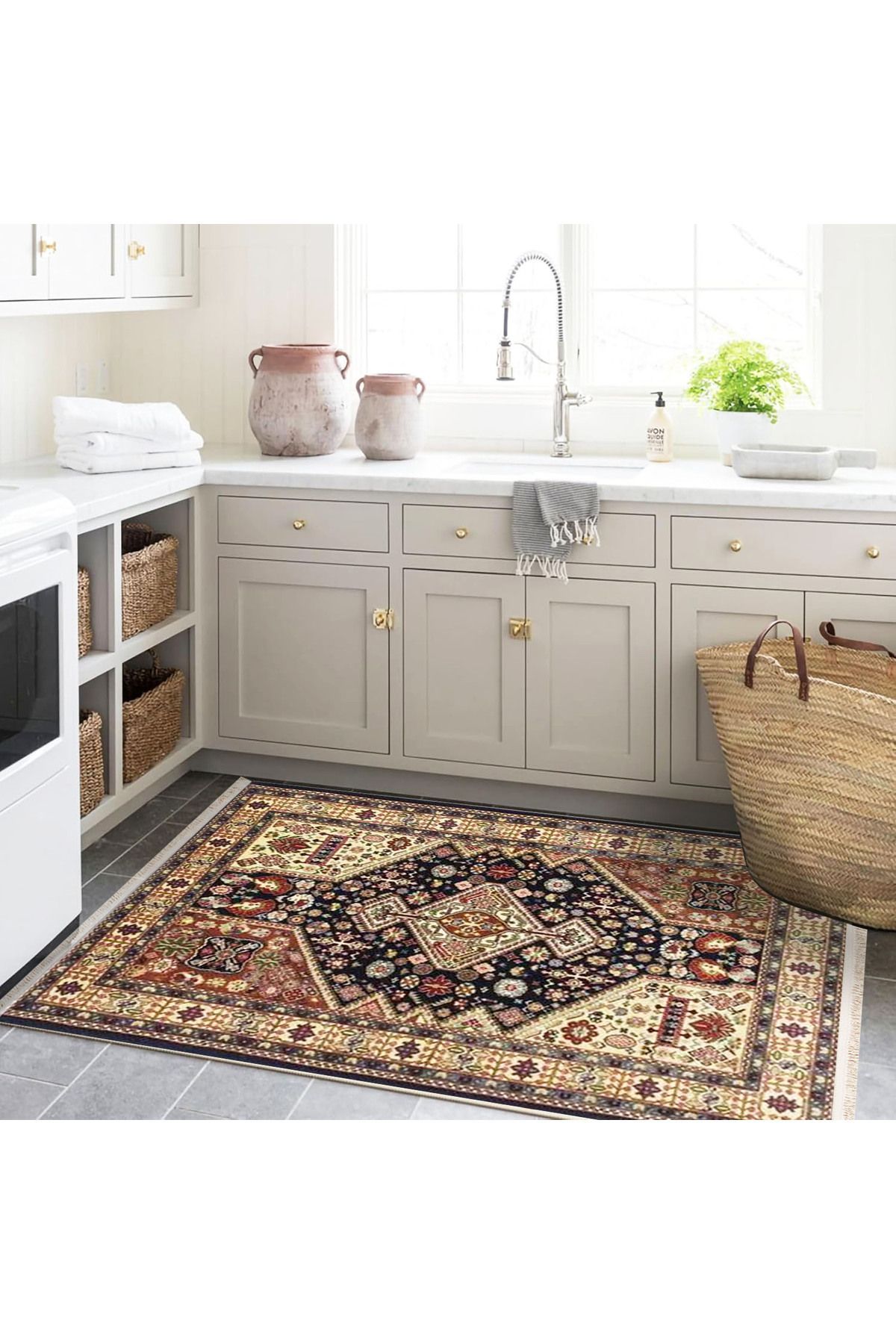 Alya Koleksiyonu Kahverengi Bej Etnik Desenli Dokuma Taban Dekoratif Halı alya51