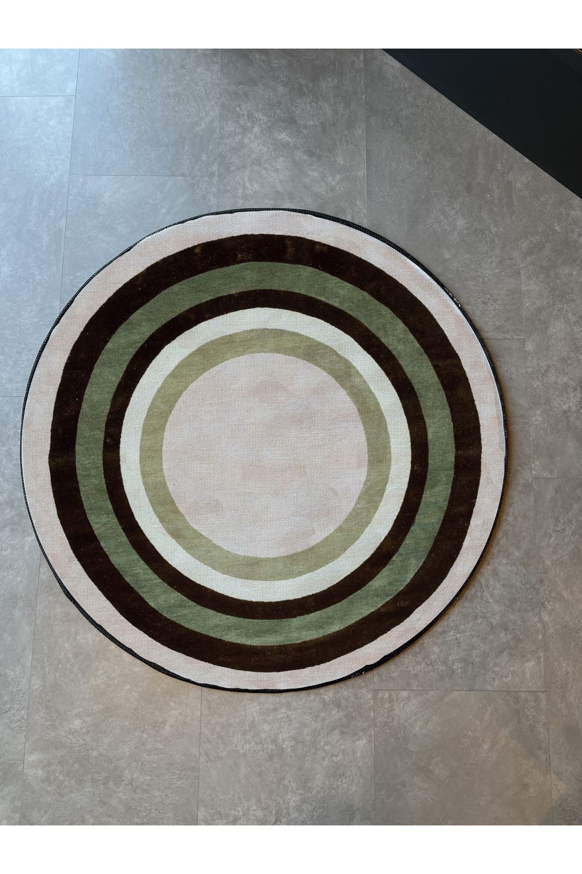 Yuvarlak Geometrik Desen Bej Dokuma Taban Halı Mira 1450