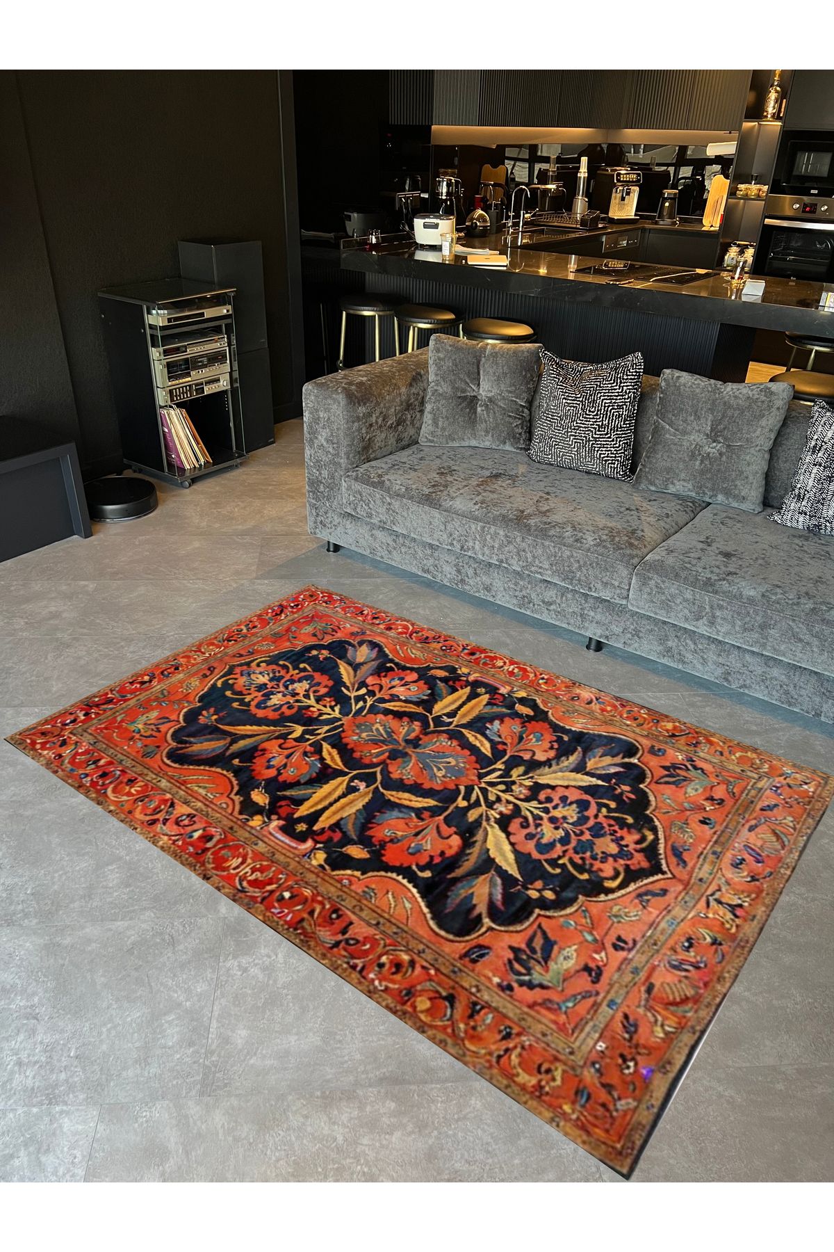 Paris Koleksiyonu Turuncu Temalı Geleneksel Motif Desenli Vintage Dekoratif Halı 51