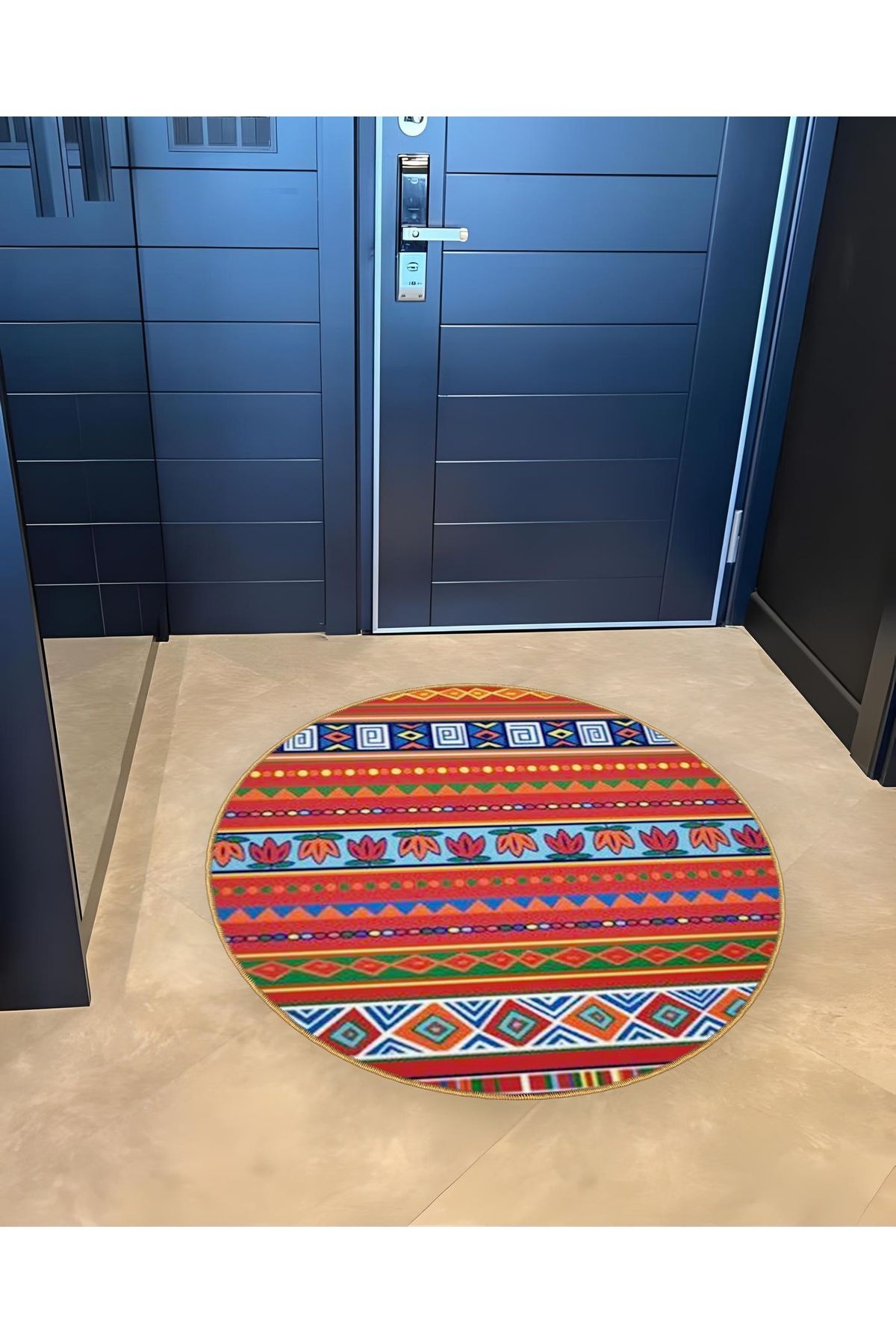 Mira Yuvarlak Turuncu Çok Renkli Motif Detaylı Dokuma Taban Modern Dekoratif Halı 5617
