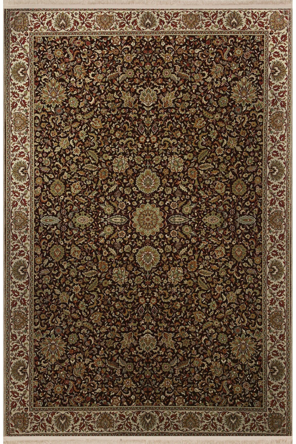 Siyah Bej Temalı Çok Renkli Geleneksel Motif Etnik Çiçek Desenli Vintage Dekoratif Halı 2852