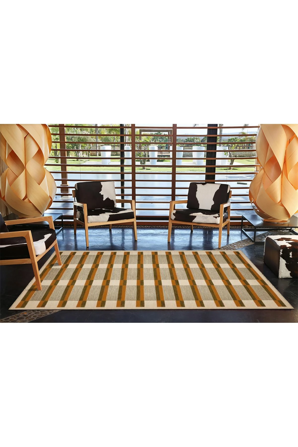 Kalın Çizgili Kahverenginde Geometrik Dokuma Taban Halı 4180