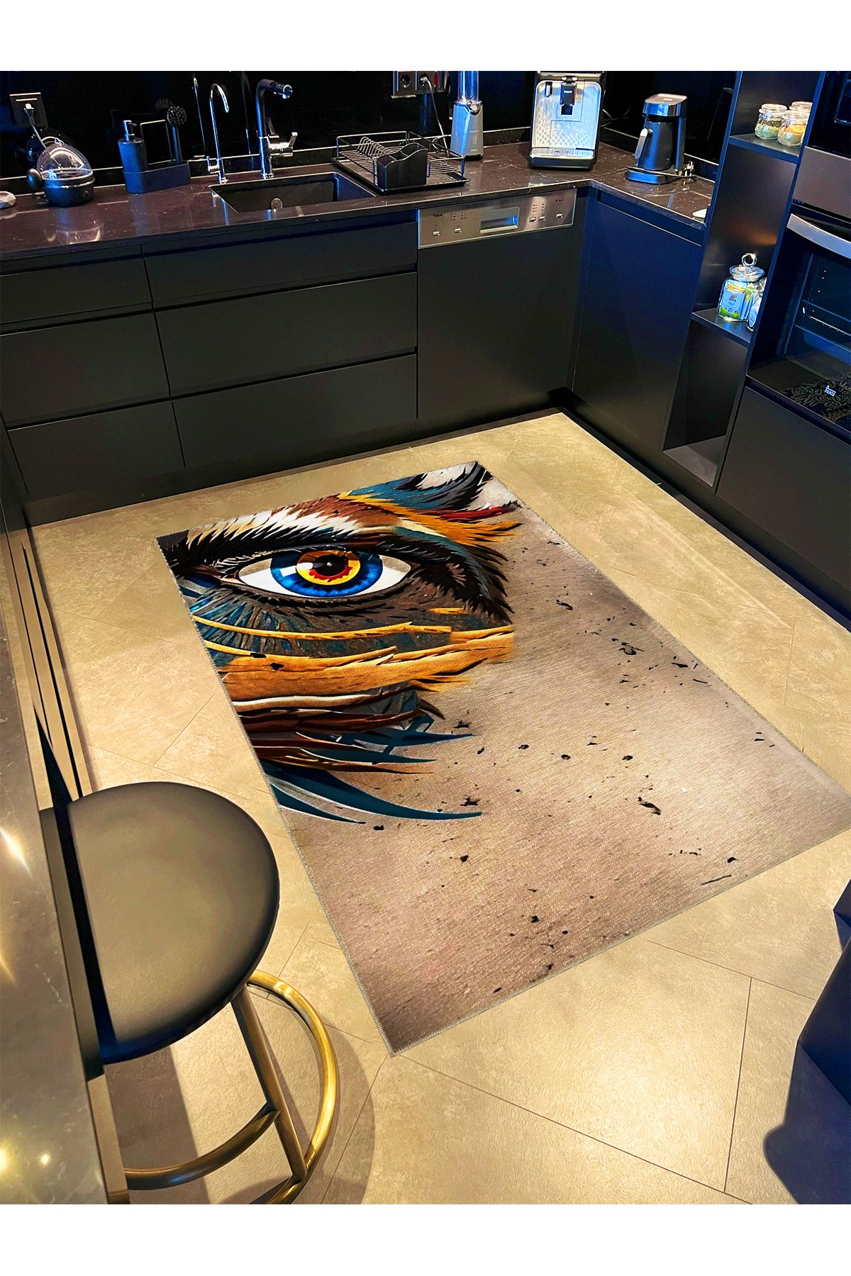 Animal Koleksiyonu Çok Renkli Göz Detaylı Dokuma Taban Yıkanabilir Halı animal02