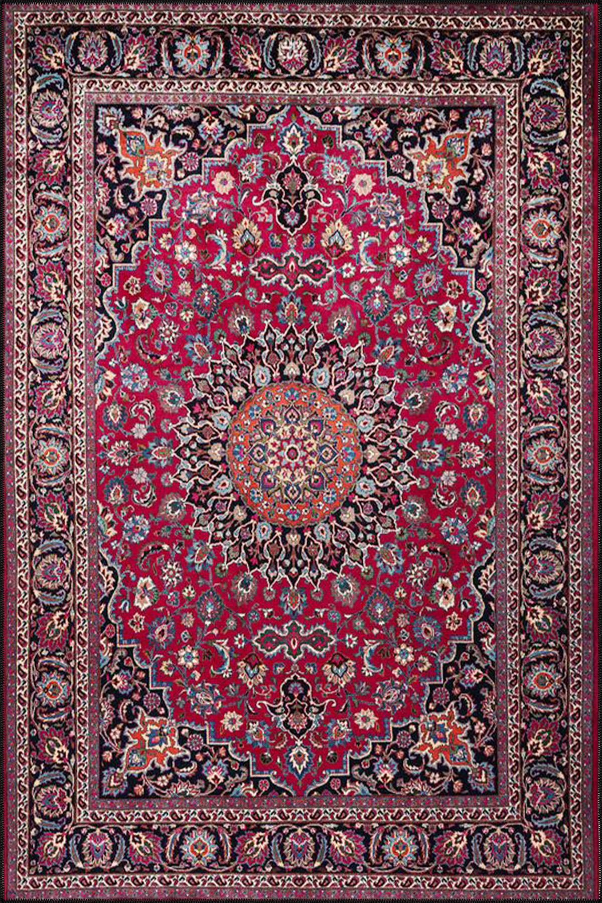 Mor Renkli Desenli Geometrik ve Geleneksel Modern Dekoratif Halı 4475