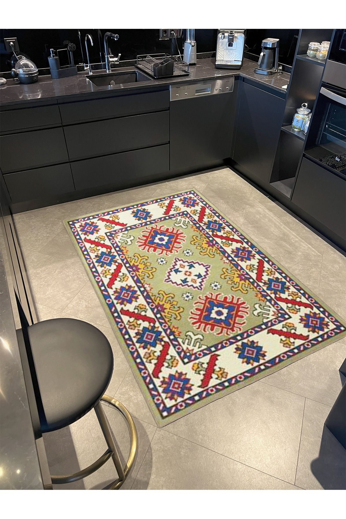 Kahverengi ve Mavi Geometrik Dekoratif Halı 4141