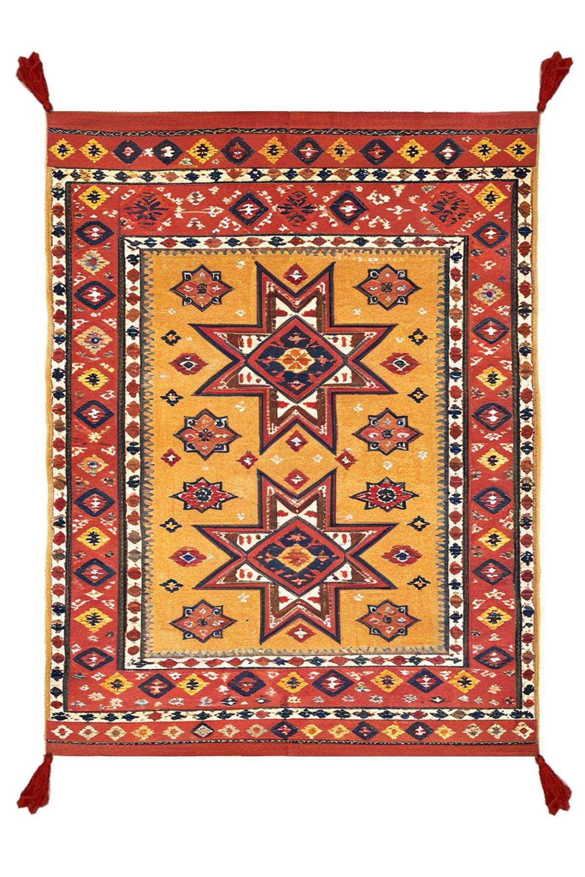 Tokyo Koleksiyonu Kırmızı Bej Ton Geleneksel Detaylar Desenli Dokuma Taban Vintage Dekoratif Halı 04