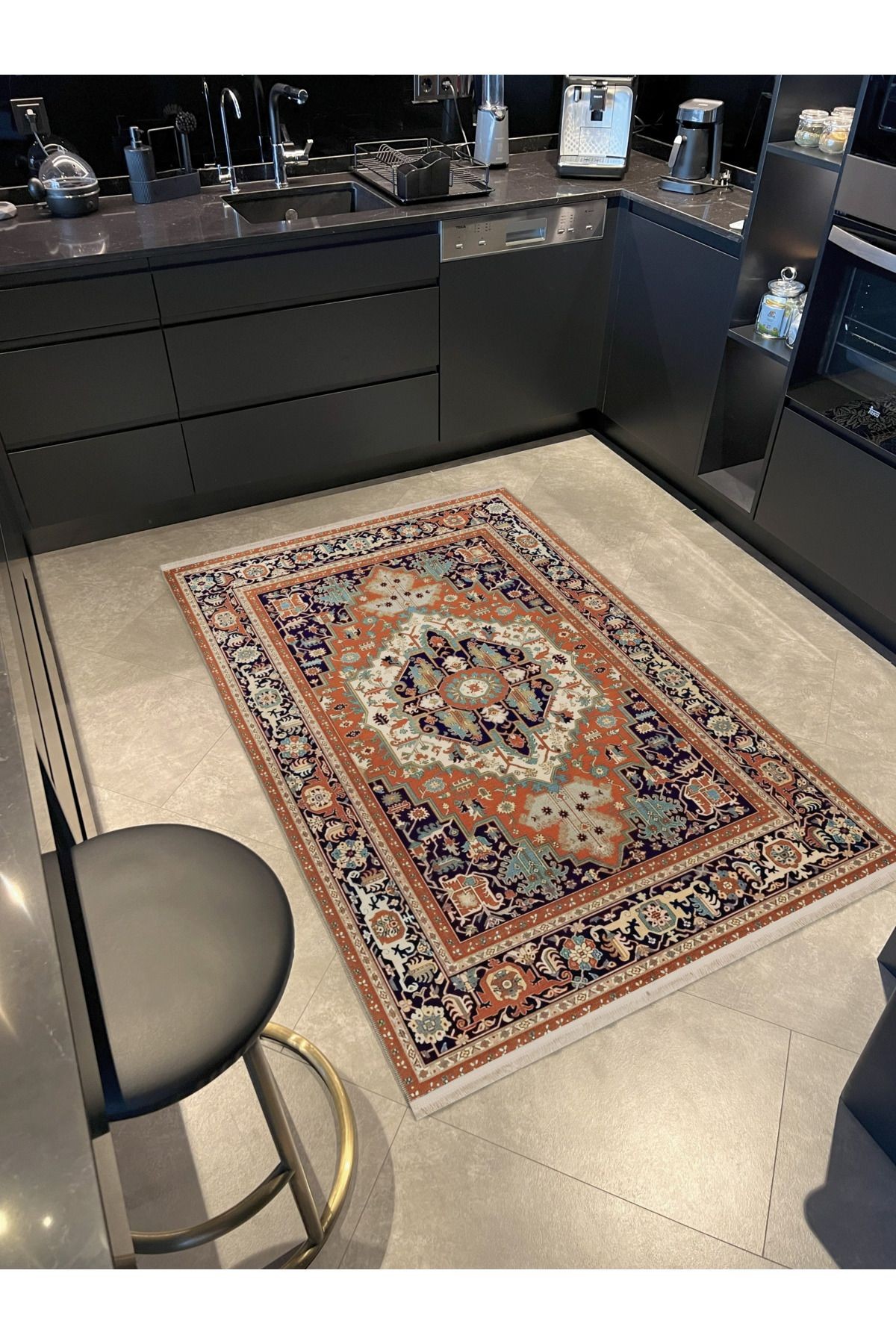 Açık Ton Çok Renkli Geleneksel Motif Etnik Desenli Vintage Dekoratif Halı 1904