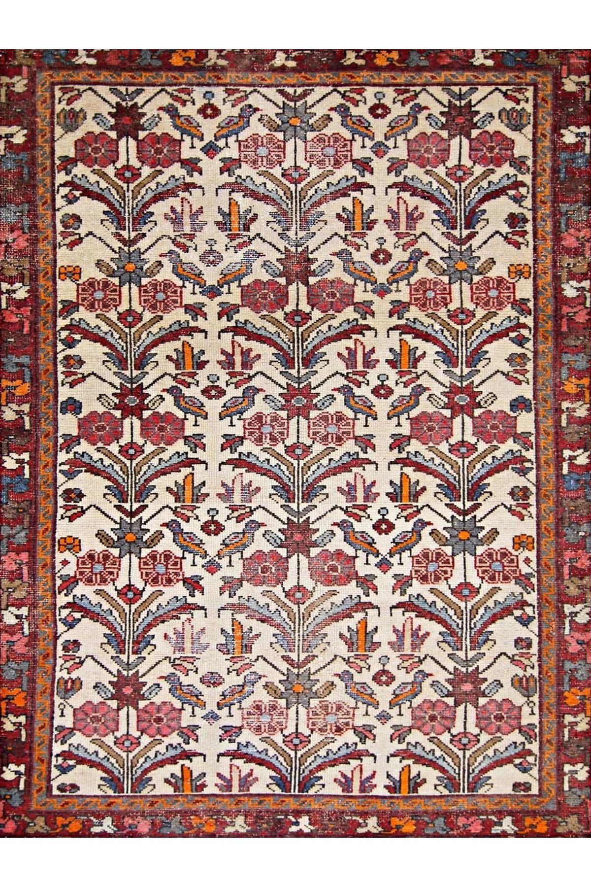 Mete Koleksiyonu Çok Renkli Etnik Çiçek Motifleri ve Geleneksel Desenli Vintage Dekoratif Halı 43