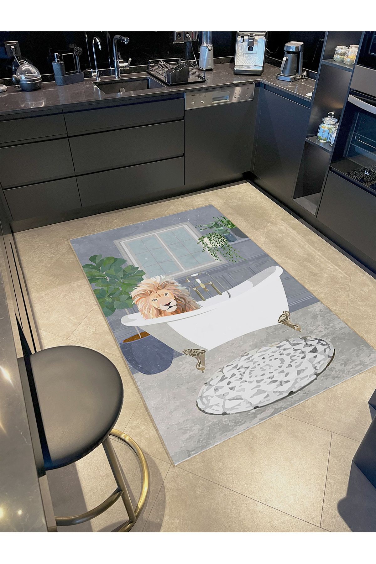 Buse Koleksiyonu Küvet ve Aslan Desenli Dokuma Taban Modern Dekoratif Halı buse17