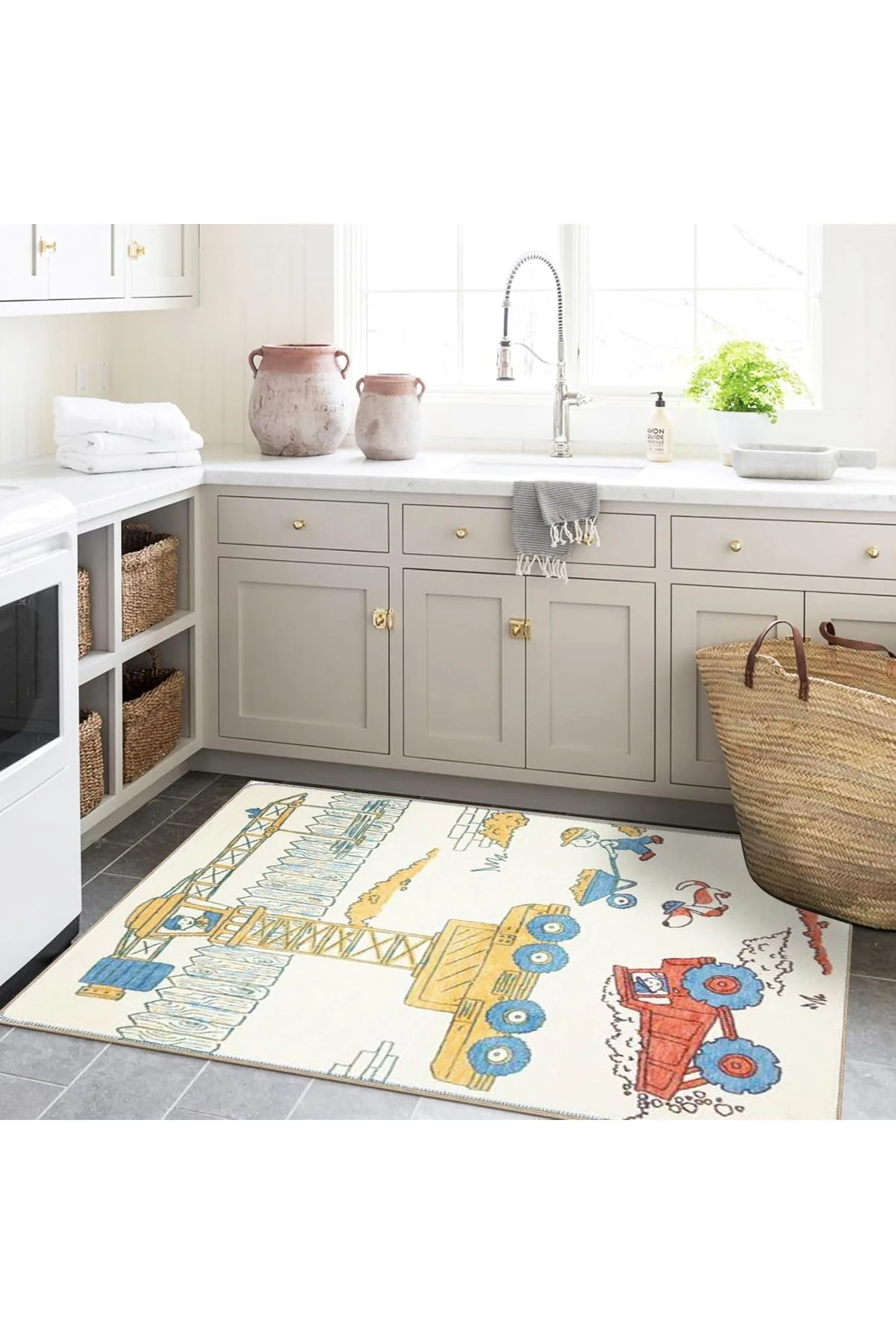 Buse Koleksiyonu Vinç Kamyon Detaylı Çocuk Odası Dokuma Taban Modern Dekoratif Halı buse31