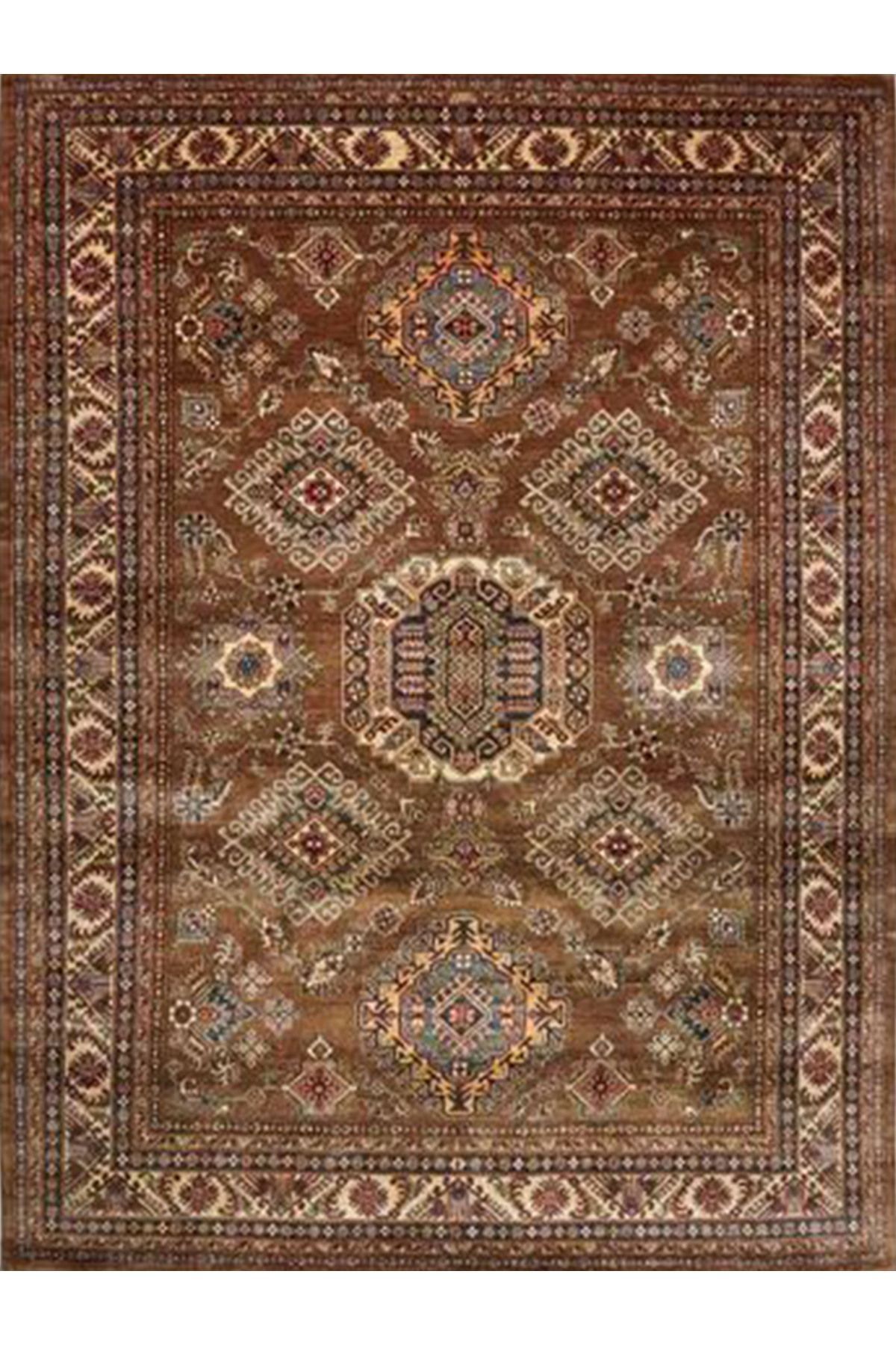 İnci Koleksiyonu Kahverengi Tema Geleneksel Motif Desenli Dokuma Taban Vintage Dekoratif Halı inci32