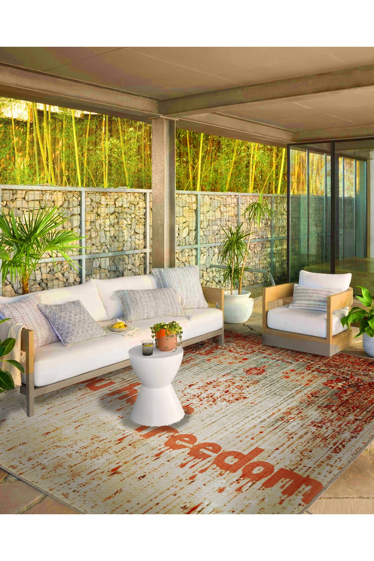 Written Koleksiyonu You Have Freedom Yazılı Desenli Kreatif Modern Dekoratif Halı 04