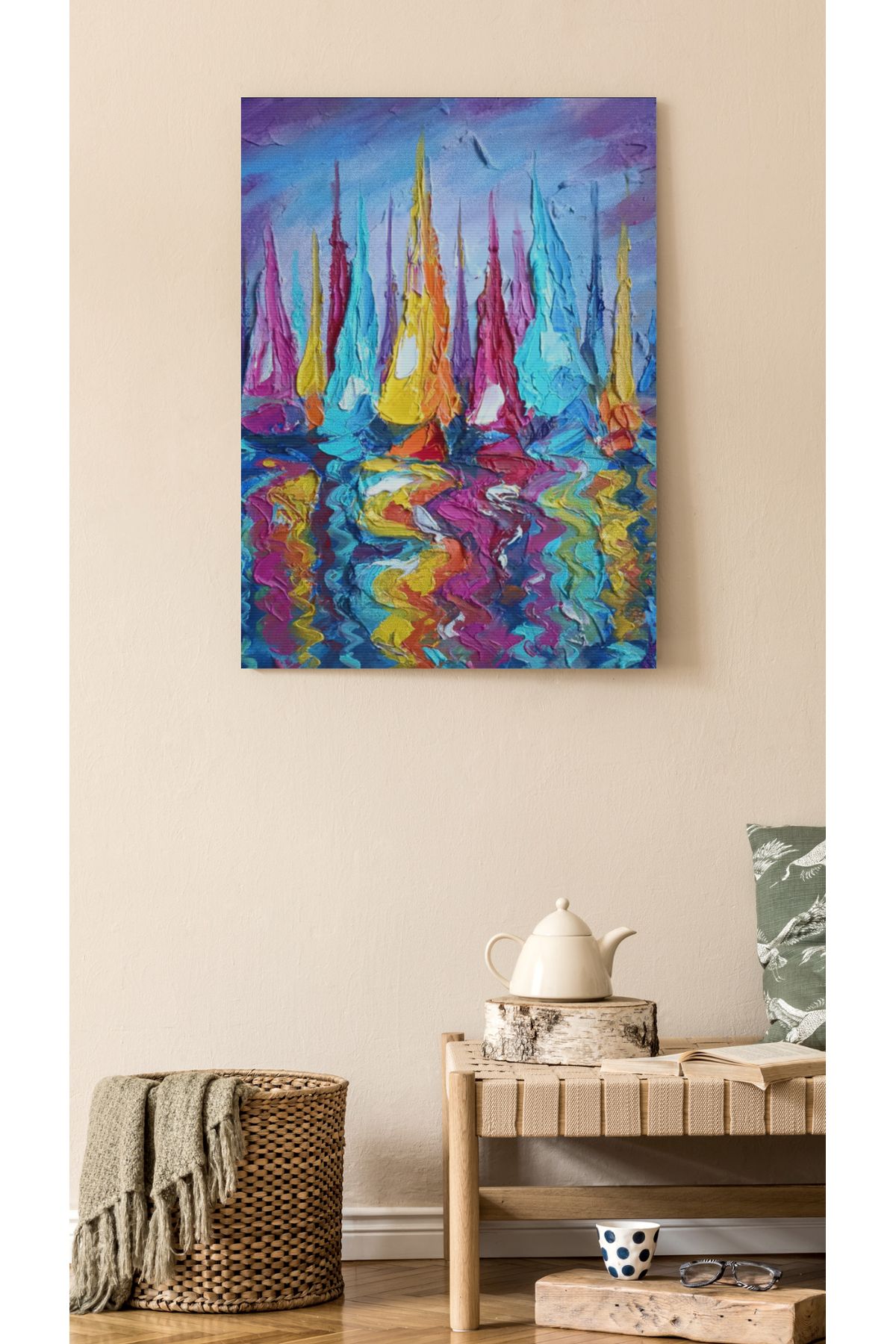 Kanvas Tablo Su ve Gemi Desenli Renkli Temalı Modern Tablo