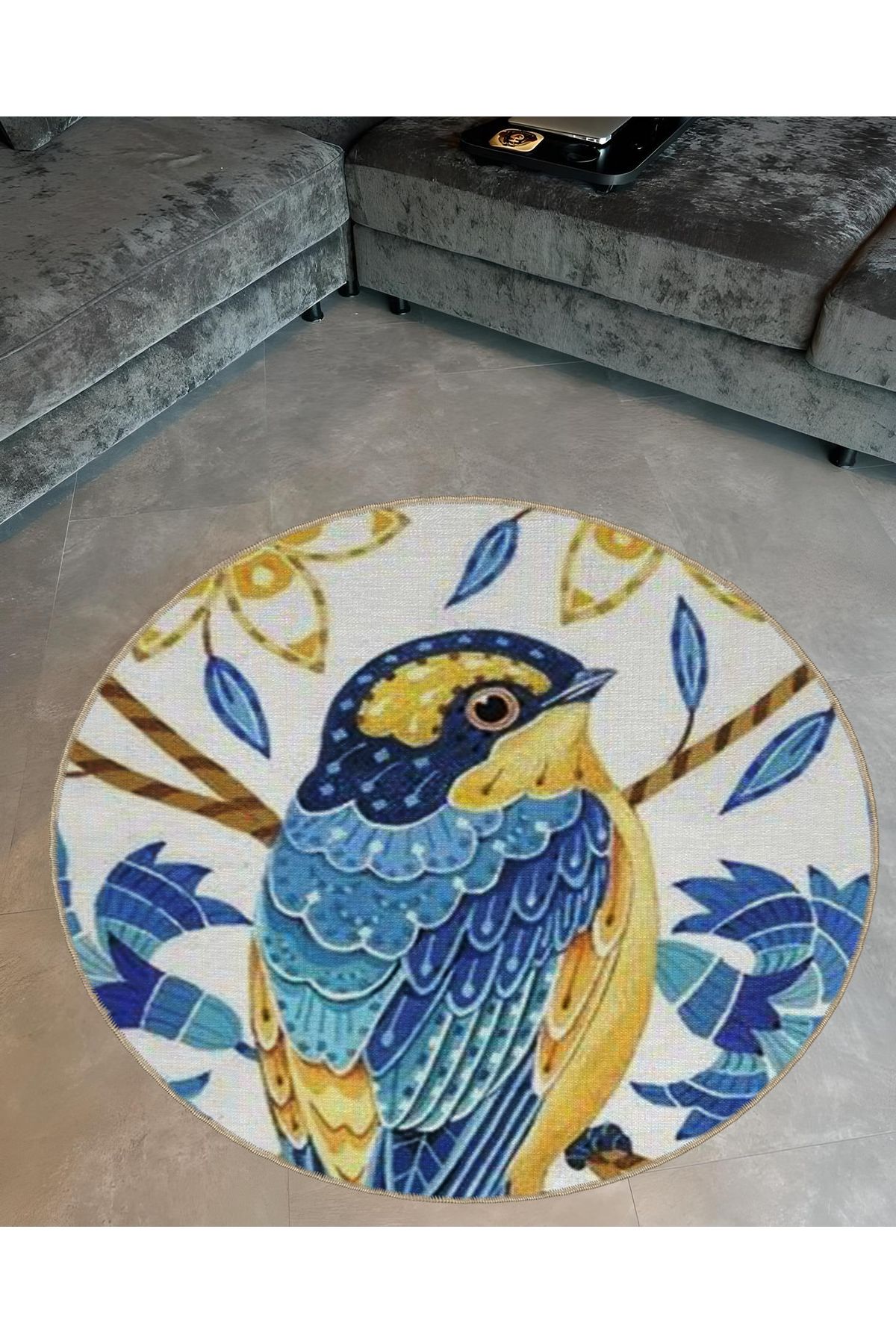 Animal Koleksiyonu Yuvarlak Serçe Desenli Dokuma Taban Yıkanabilir Halı animal16
