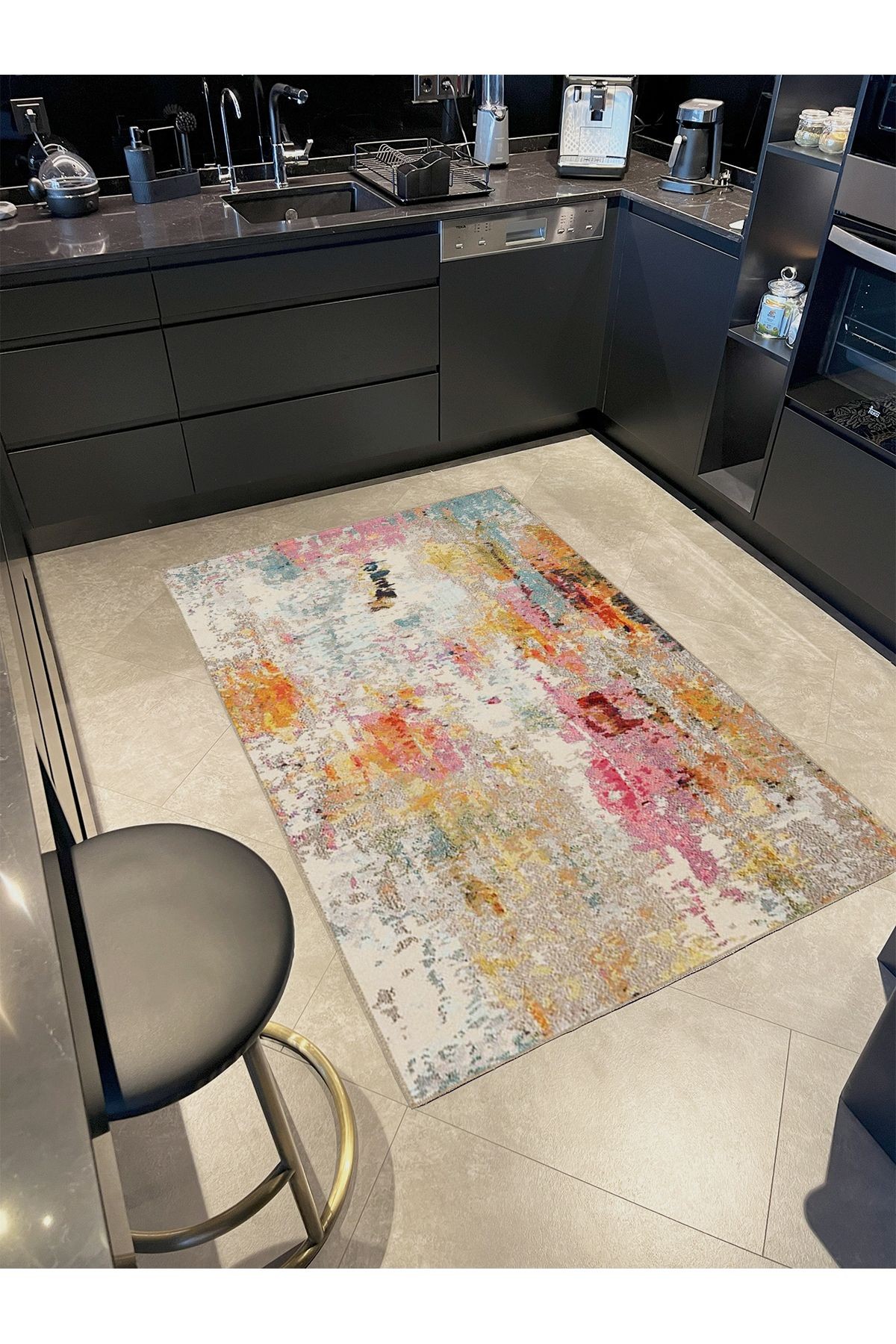 İnci Koleksiyonu Çok Renkli Soyut Desenli Dokuma Taban Modern Dekoratif Halı inci53
