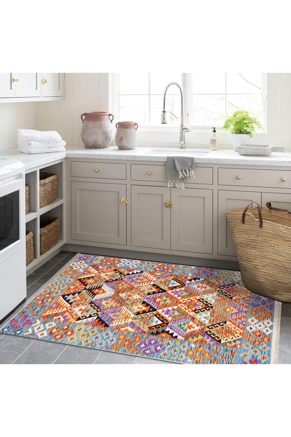 Güney Koleksiyonu Çok Renkli Etnik Motifli ve Geleneksel Desenli Vintage Dekoratif Halı 47