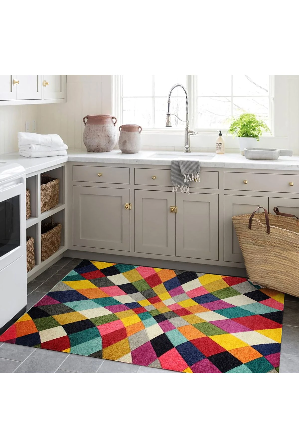 Kuzey Koleksiyonu Çok Renkli Şekiller Dokuma Taban Dekoratif Halı kuzey06